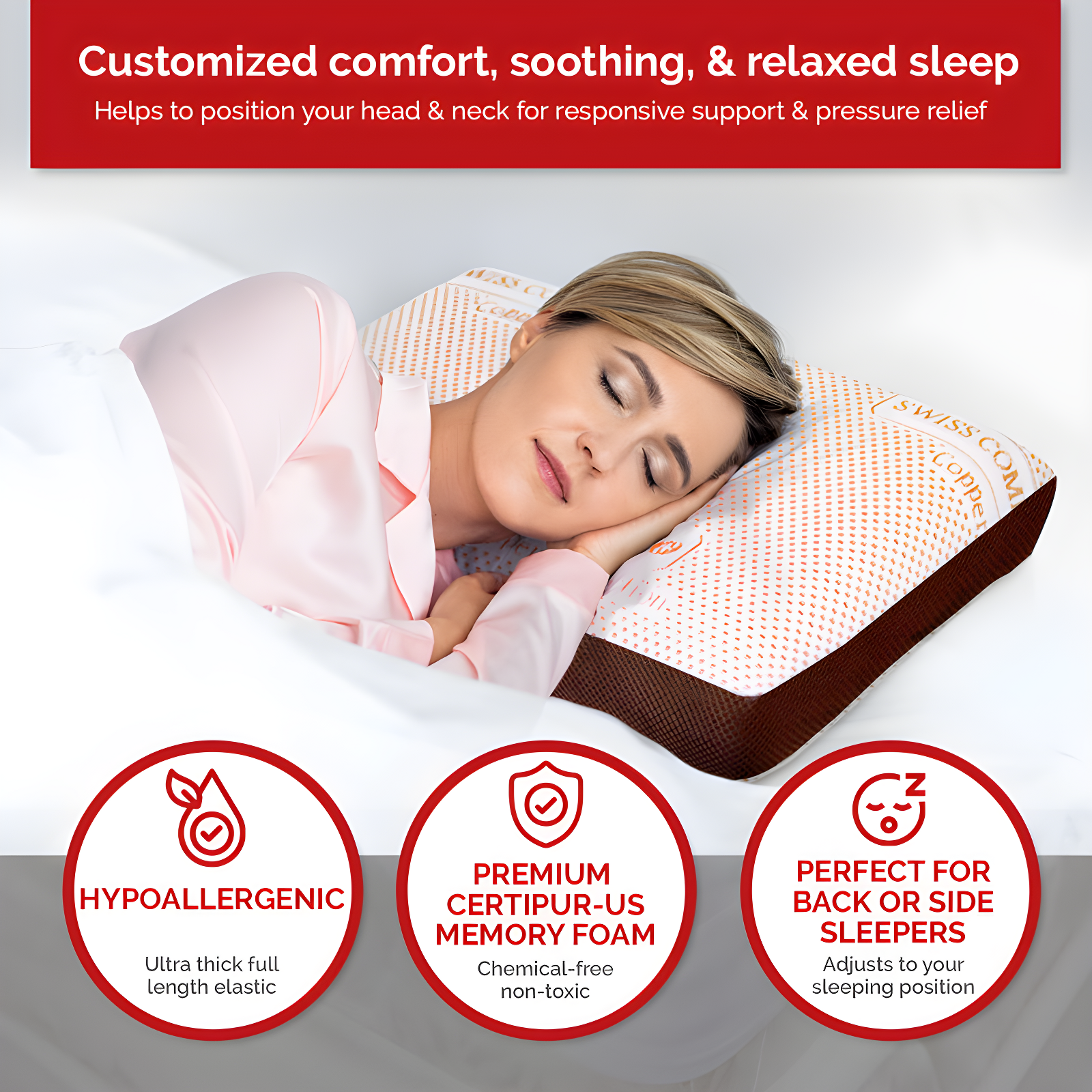 Copper Infused Memory Foam Standard  Bed Pillow