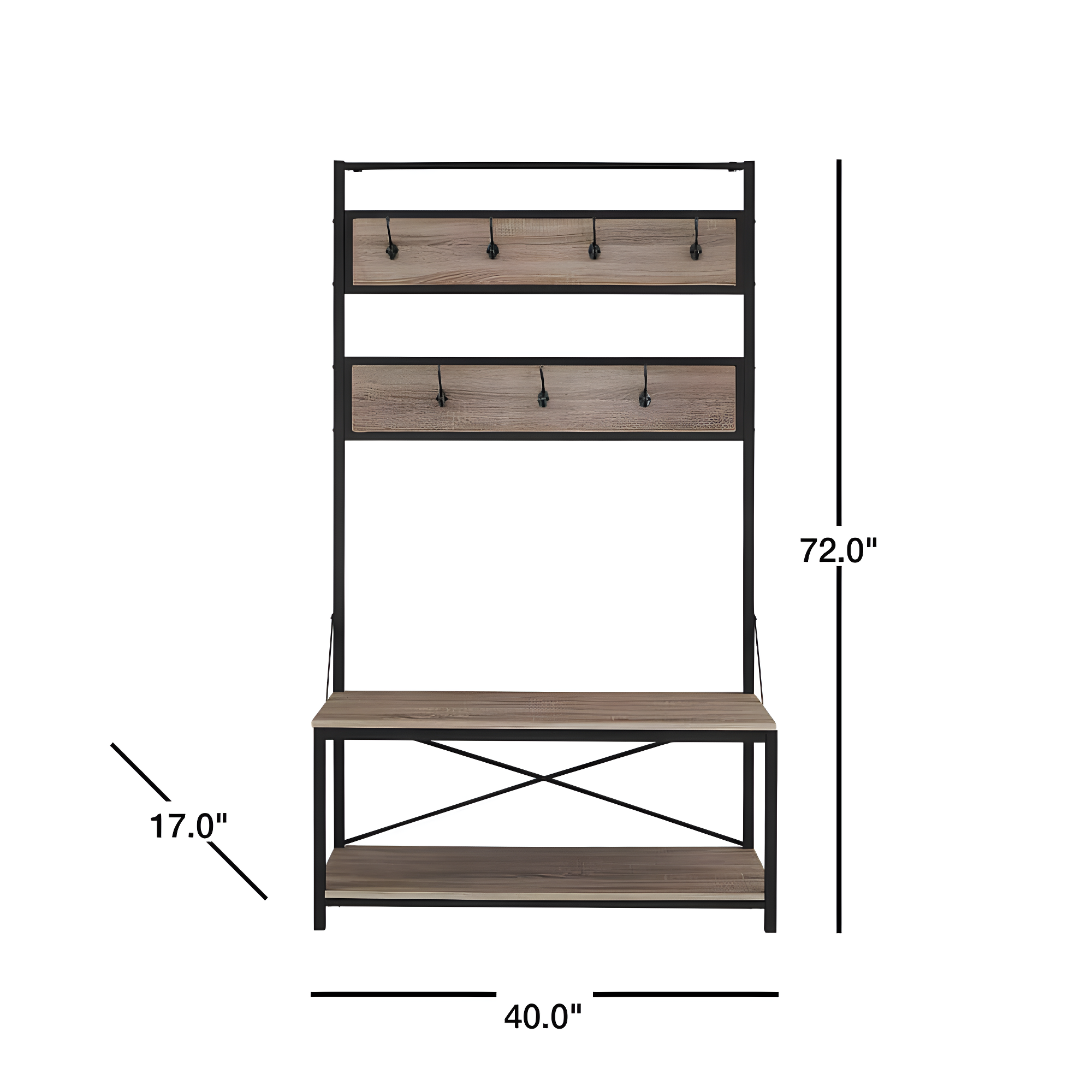 40" Rustic Industrial Wood Hall Tree Bench - Driftwood