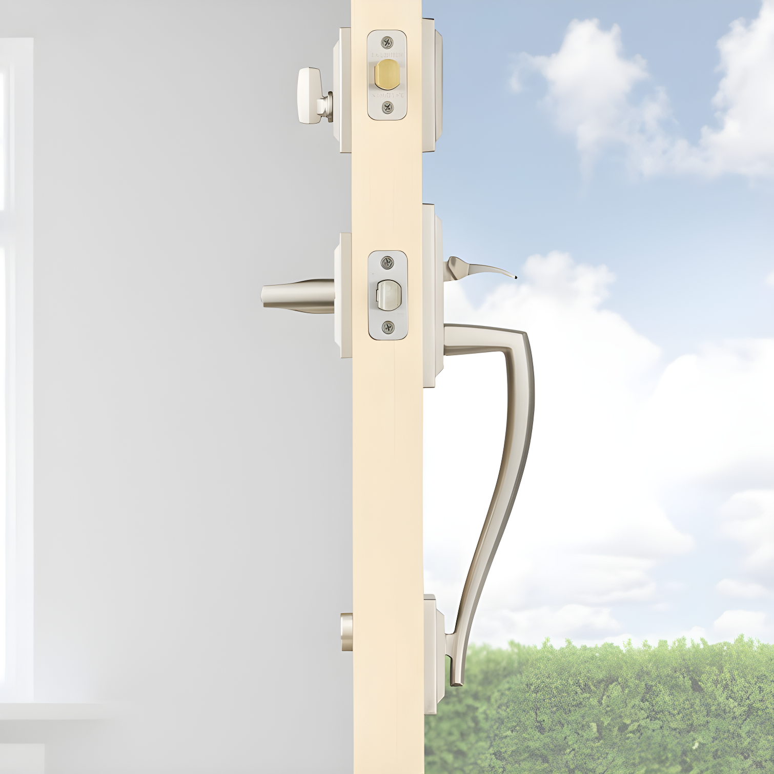 Baldwin 180TPHXTOL15SLBSMTCP Prestige Torrey Pines Handleset with Single Cylinder Deadbolt and Torrey Door Lever and Torrey Rosette