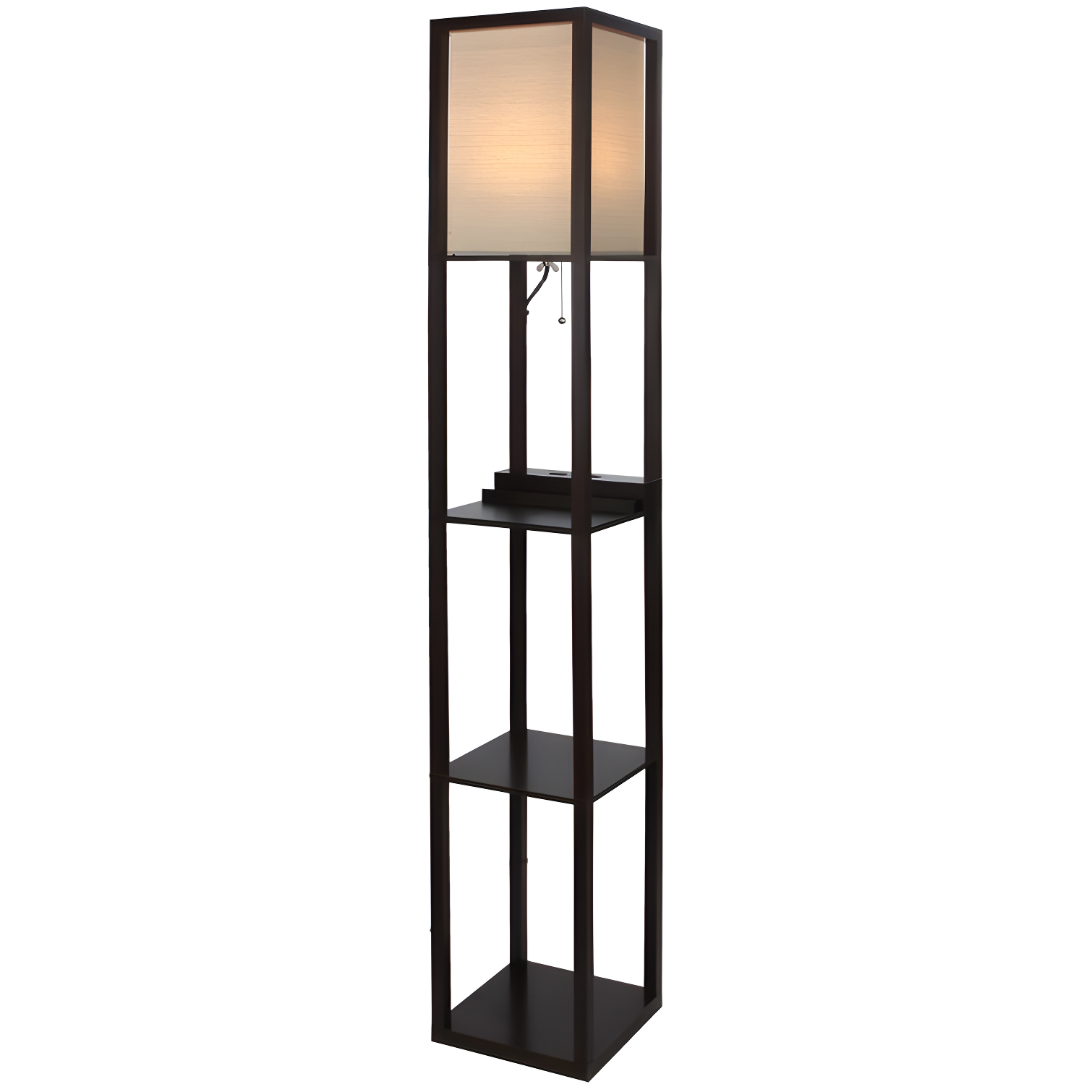 Brightech Maxwell 63 in. USB and Wireless Charging LED Floor Lamp with White Fabric Square Shade