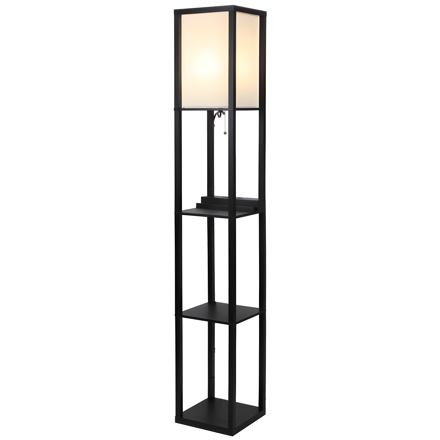 Brightech Maxwell 63 in. USB and Wireless Charging LED Floor Lamp with White Fabric Square Shade