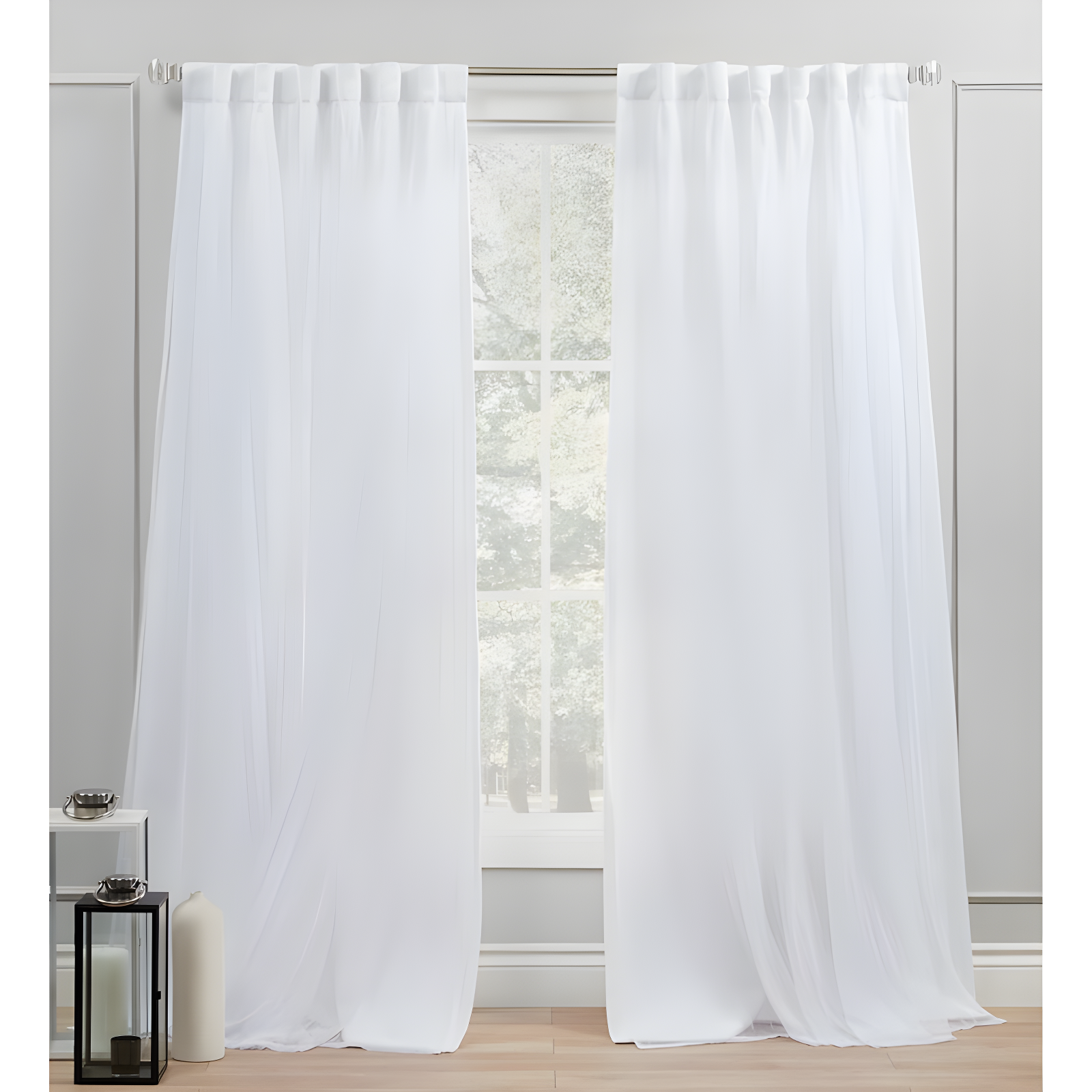 Amalgamated Textiles Exclusive Home Catarina Layered Solid Room Darkening and Sheer Hidden Tab/Rod Pocket Top Curtain Panel Pair (Set of 2)