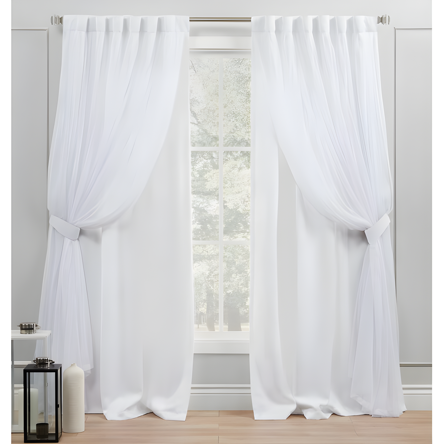 Amalgamated Textiles Exclusive Home Catarina Layered Solid Room Darkening and Sheer Hidden Tab/Rod Pocket Top Curtain Panel Pair (Set of 2)