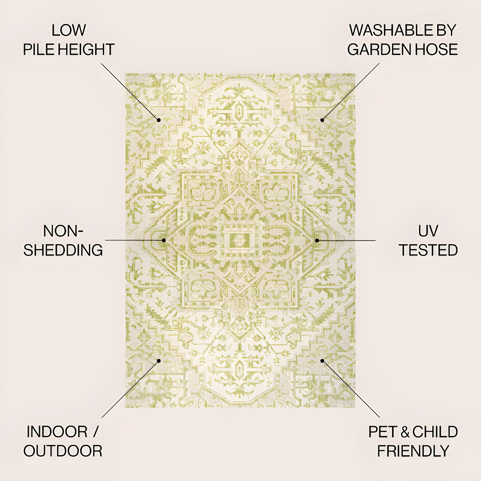 3' x 5' Estrella Bohemian Styled Medallion Textured Weave Indoor/Outdoor Area Rug, Cream/Green - JONATHAN Y