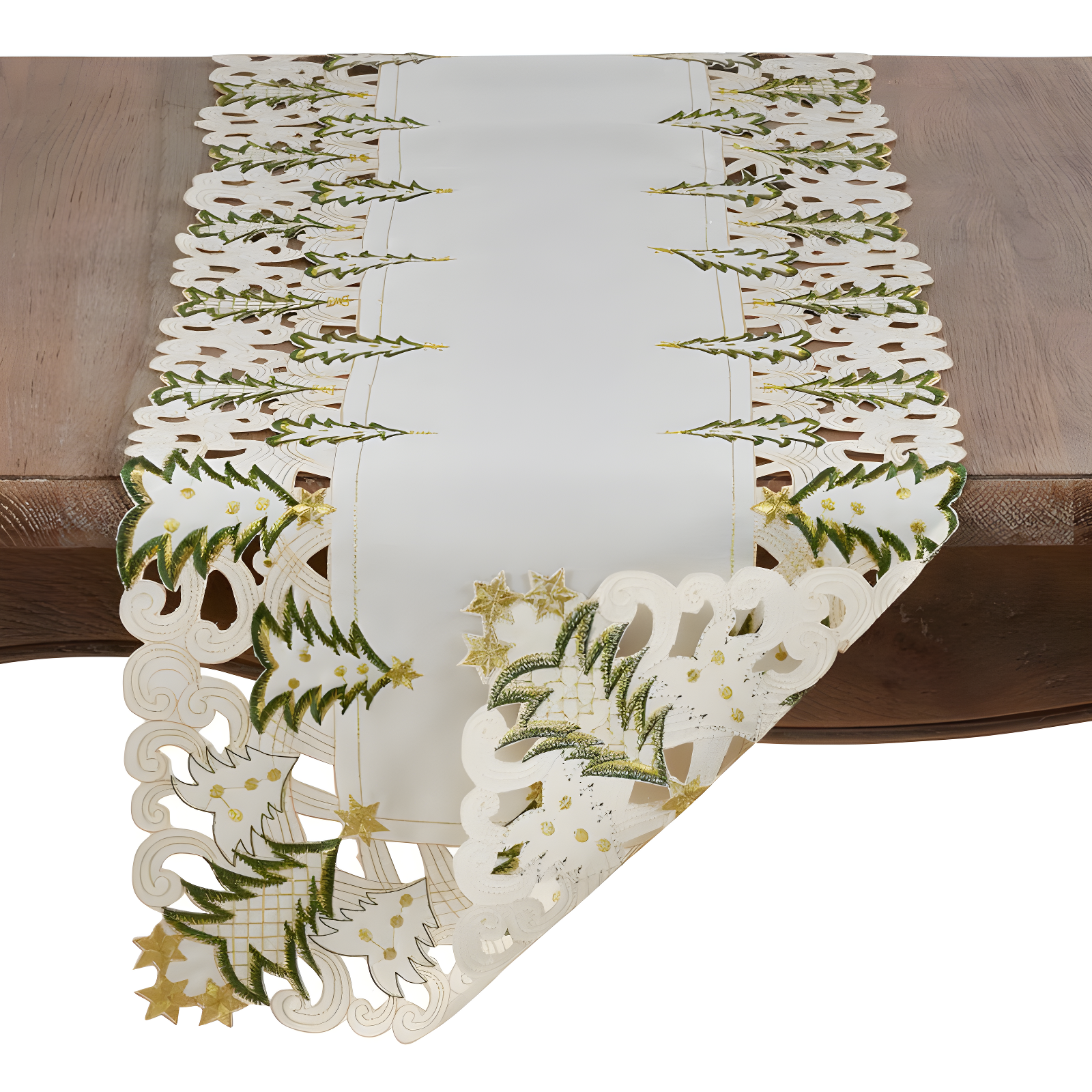 Saro Lifestyle Nostalgic Holiday Christmas Tree Table Runner, Ivory, 16" x 68"