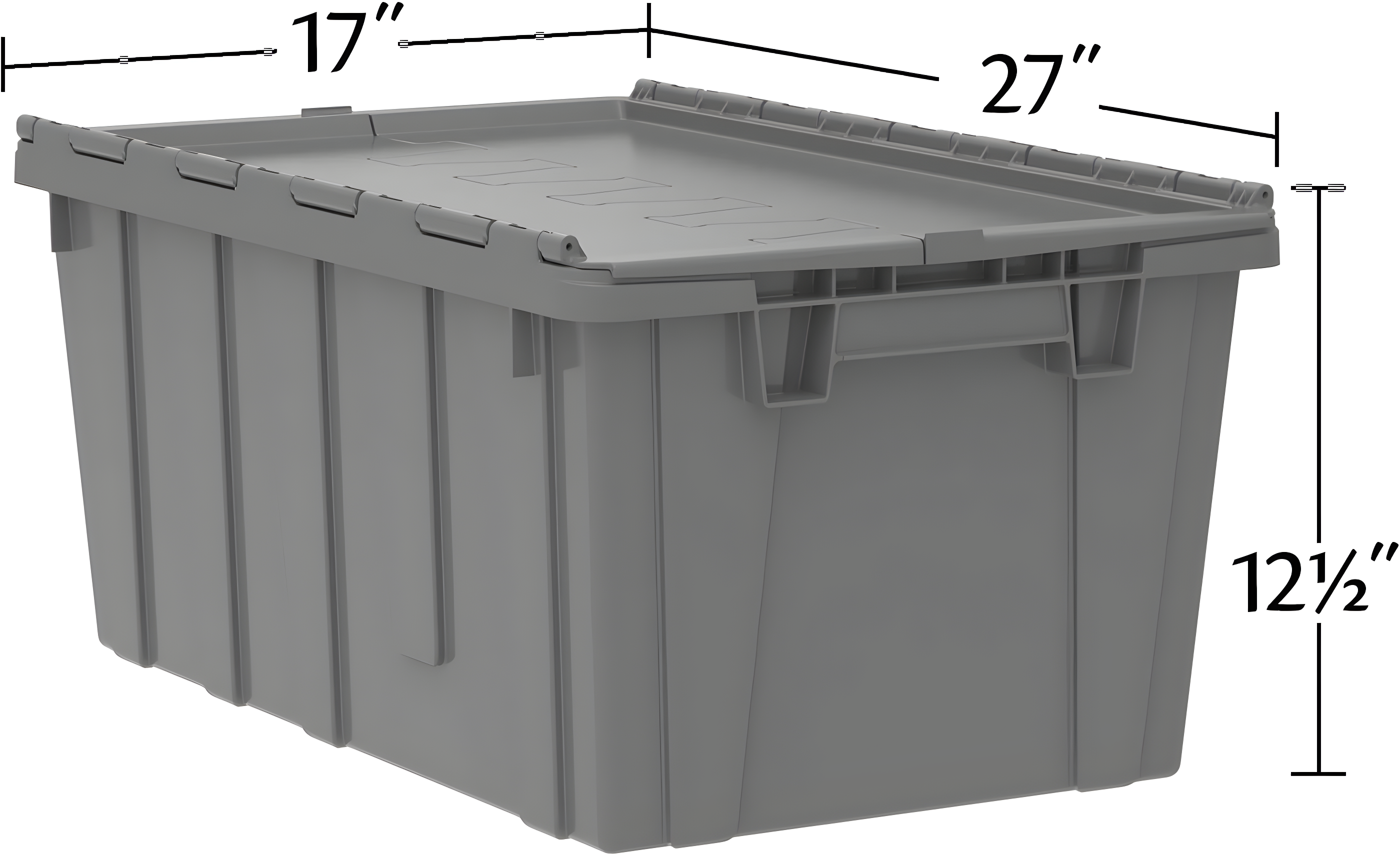 Gray Industrial Plastic Stackable Storage Tote with Lid