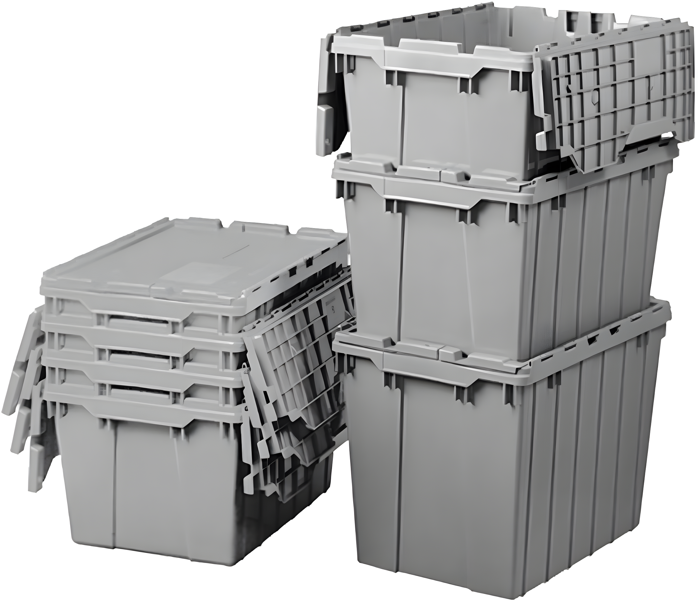 Gray Industrial Plastic Stackable Storage Tote with Lid