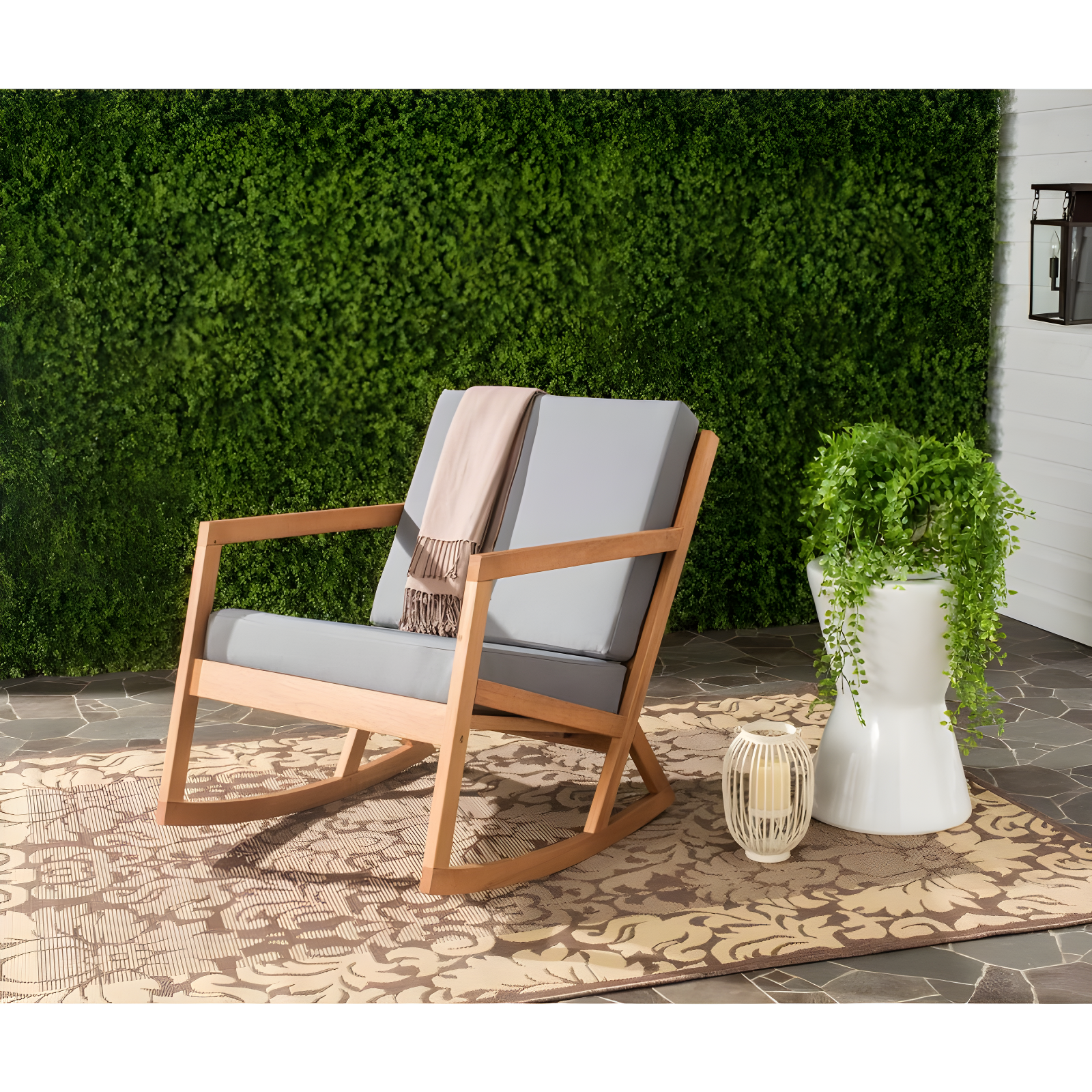 Vernon Rocking Chair Indoor/Outdoor - PAT7013 - Natural/Grey - Safavieh