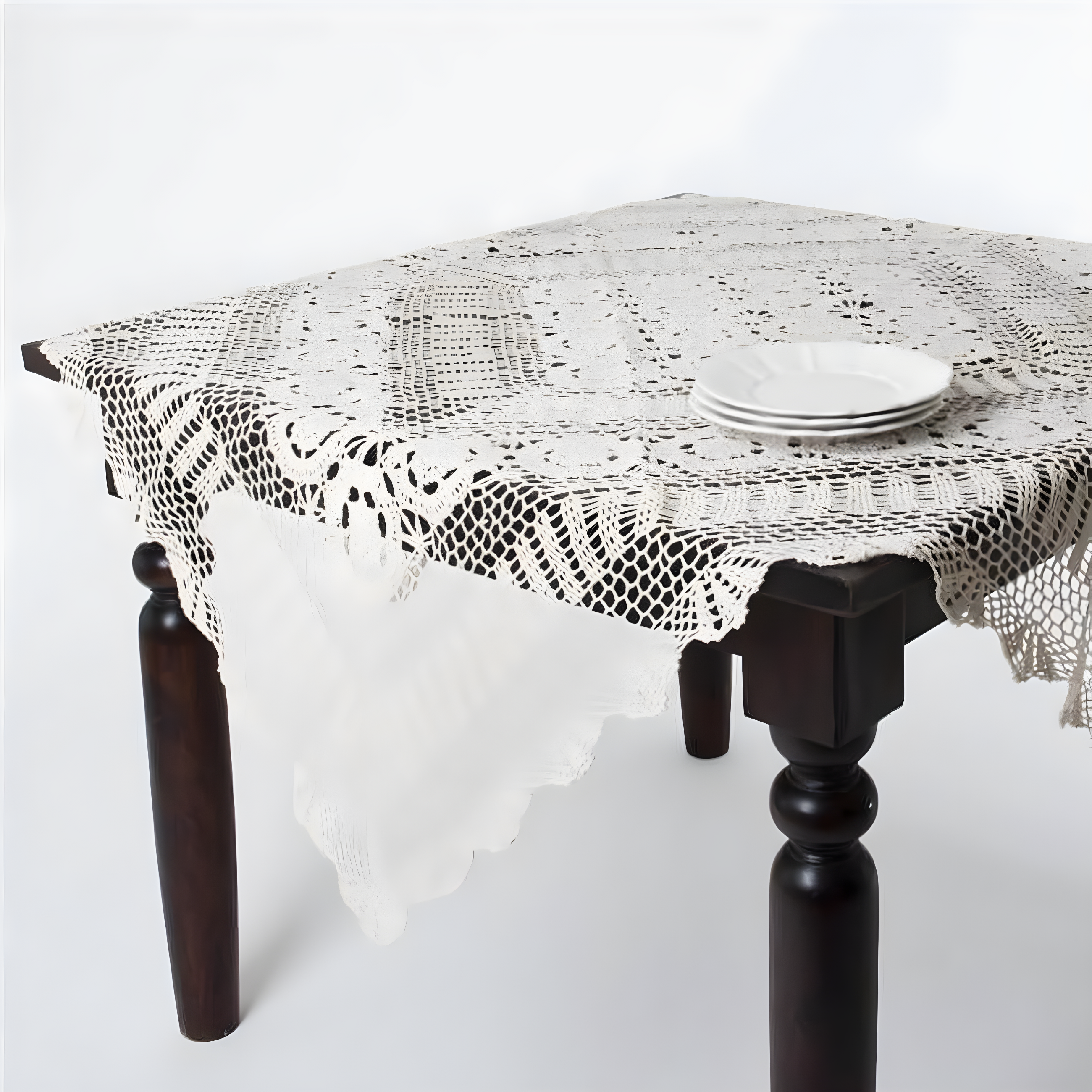 Saro Lifestyle Handmade Crochet Cotton Lace Table Linens, Beige, 36" x 36"
