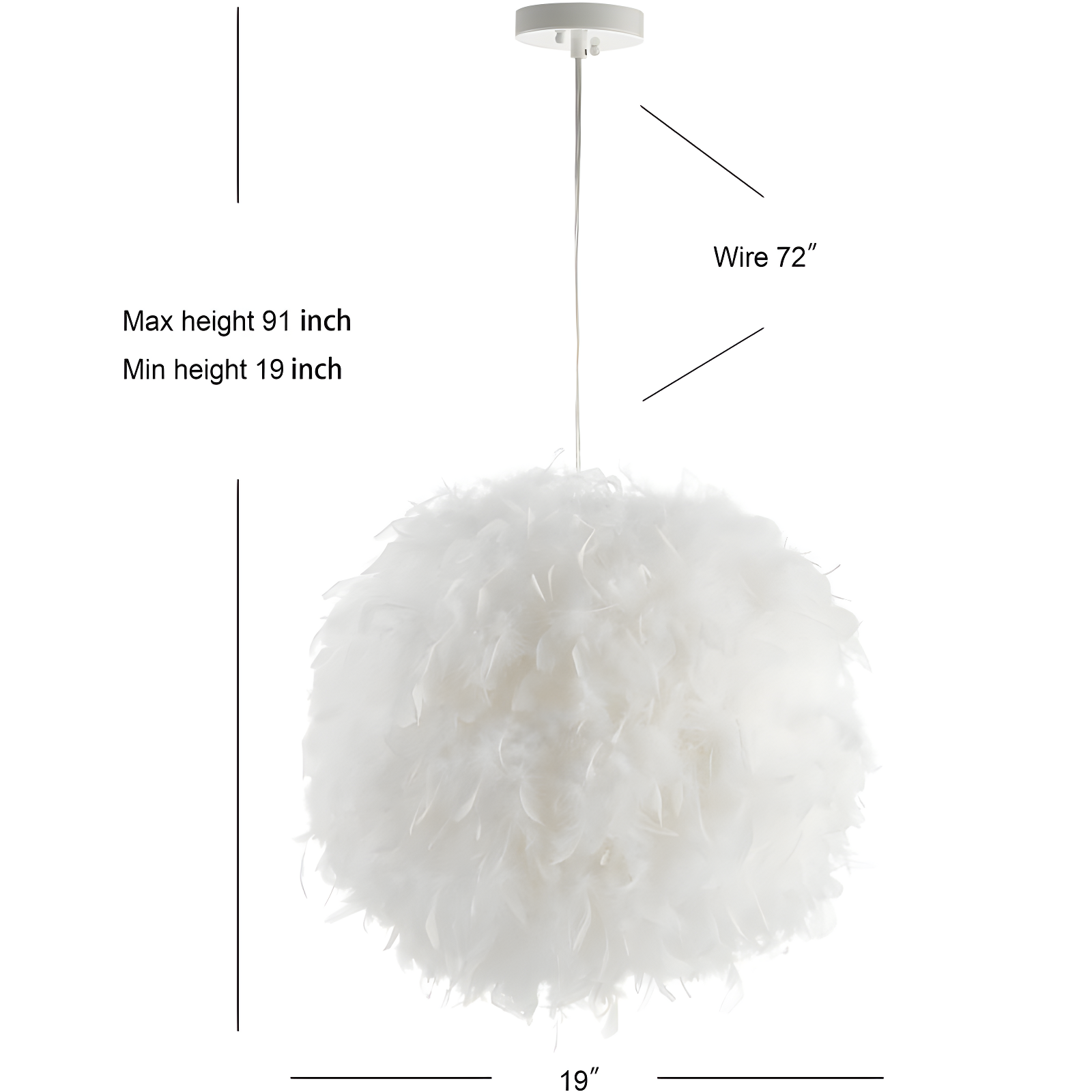 JONATHAN Y Stork 19" Feather Metal Adjustable LED Pendant, White