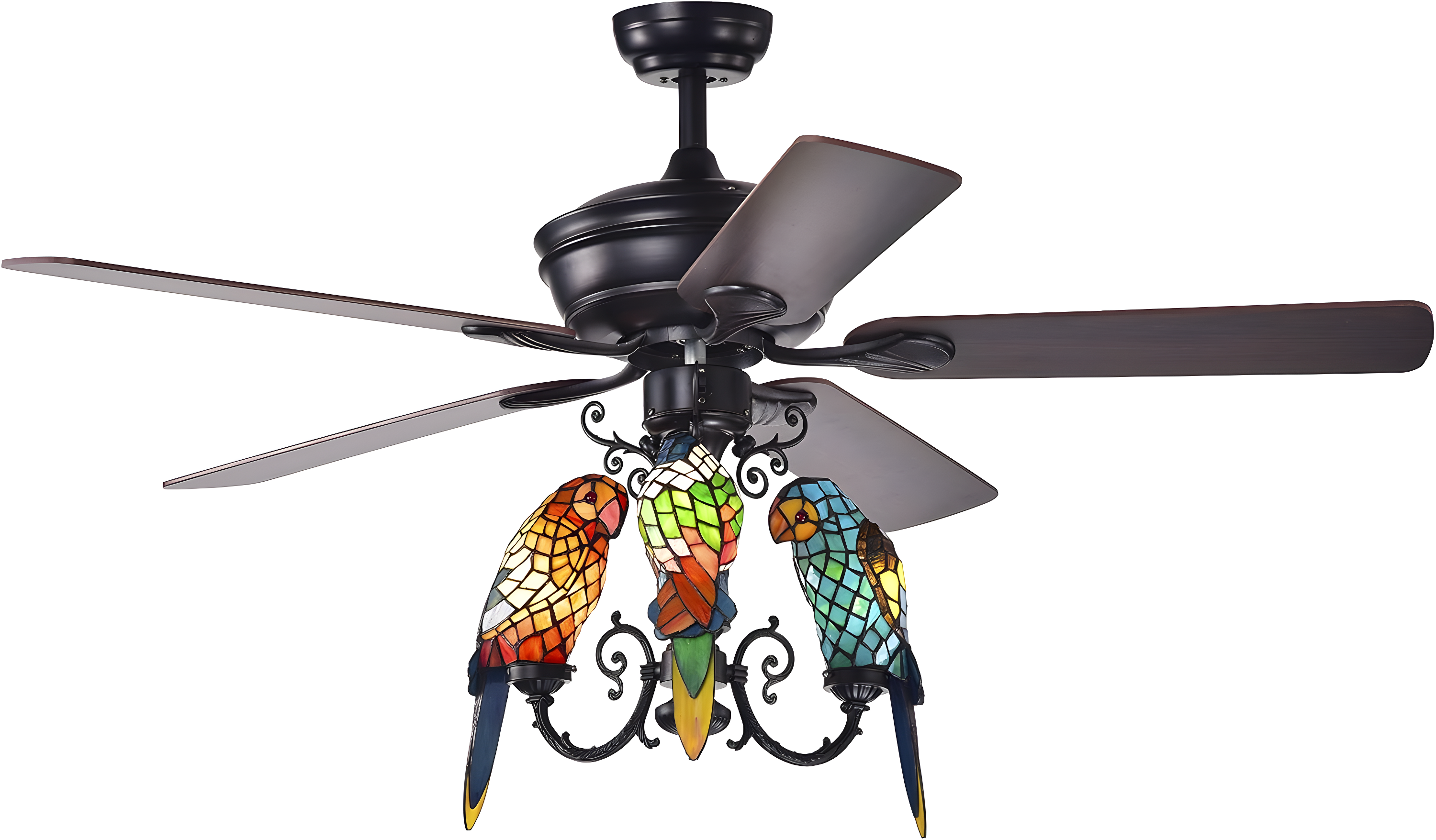 Korubo 3-light 52-inch Lighted Ceiling Fan Tiffany Style Parrot Shades (remote controlled)