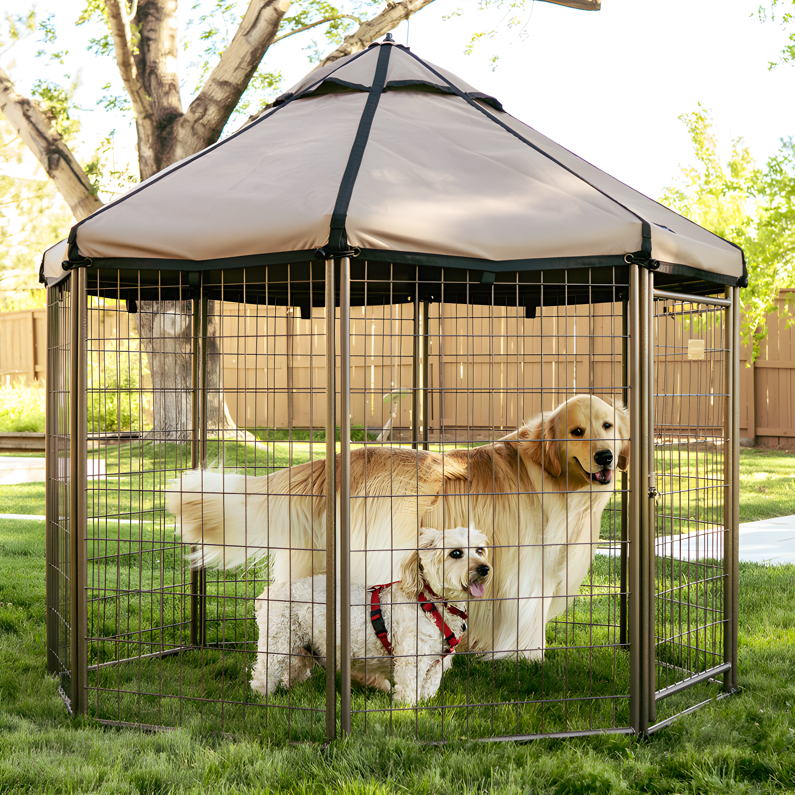 Pet Gazebo Dog Kennel Play Pen with Market Top Canopy