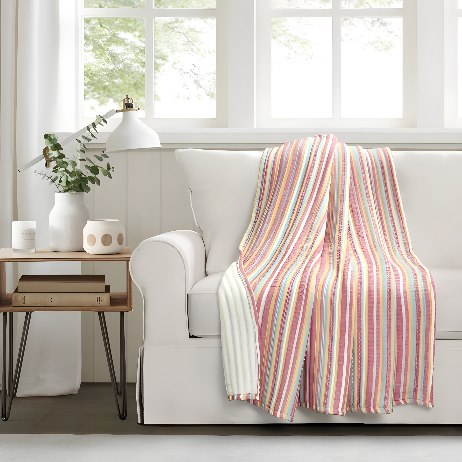 50"x60" Tracy Striped Kantha Pick Stitched Yarn Dyed Cotton Woven Throw Blanket Rust - Lush Décor