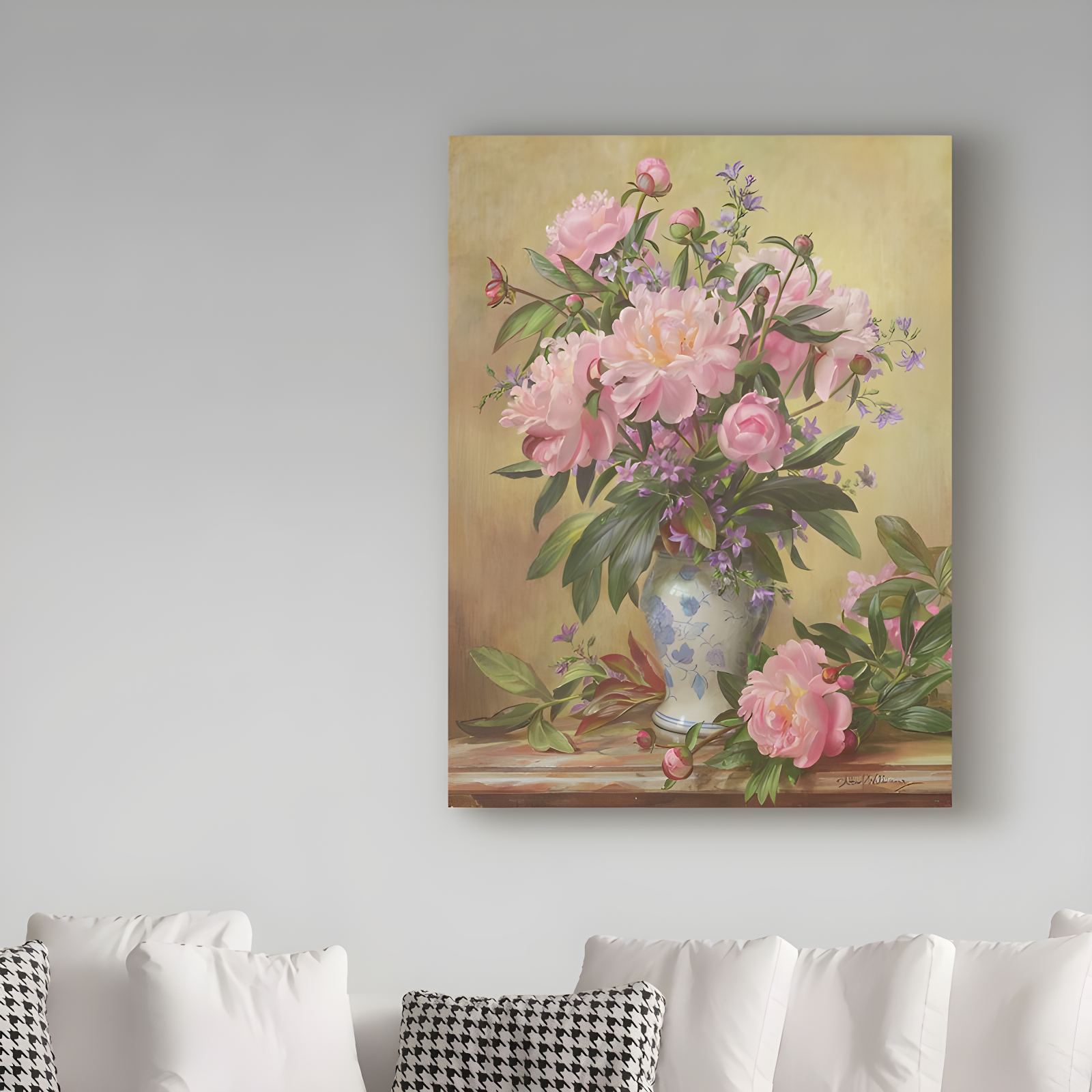 Albert Williams " Vase Of Peonies And Canterbury Bells "