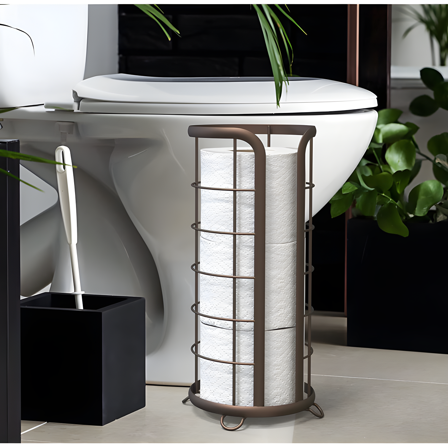 BROOKSTONE, Bronze Toilet Paper Holder, Freestanding Bathroom Tissue Organizer, Minimalistic Storage Solution, Modern & Stylish Design [Holds MEGA Rolls]
