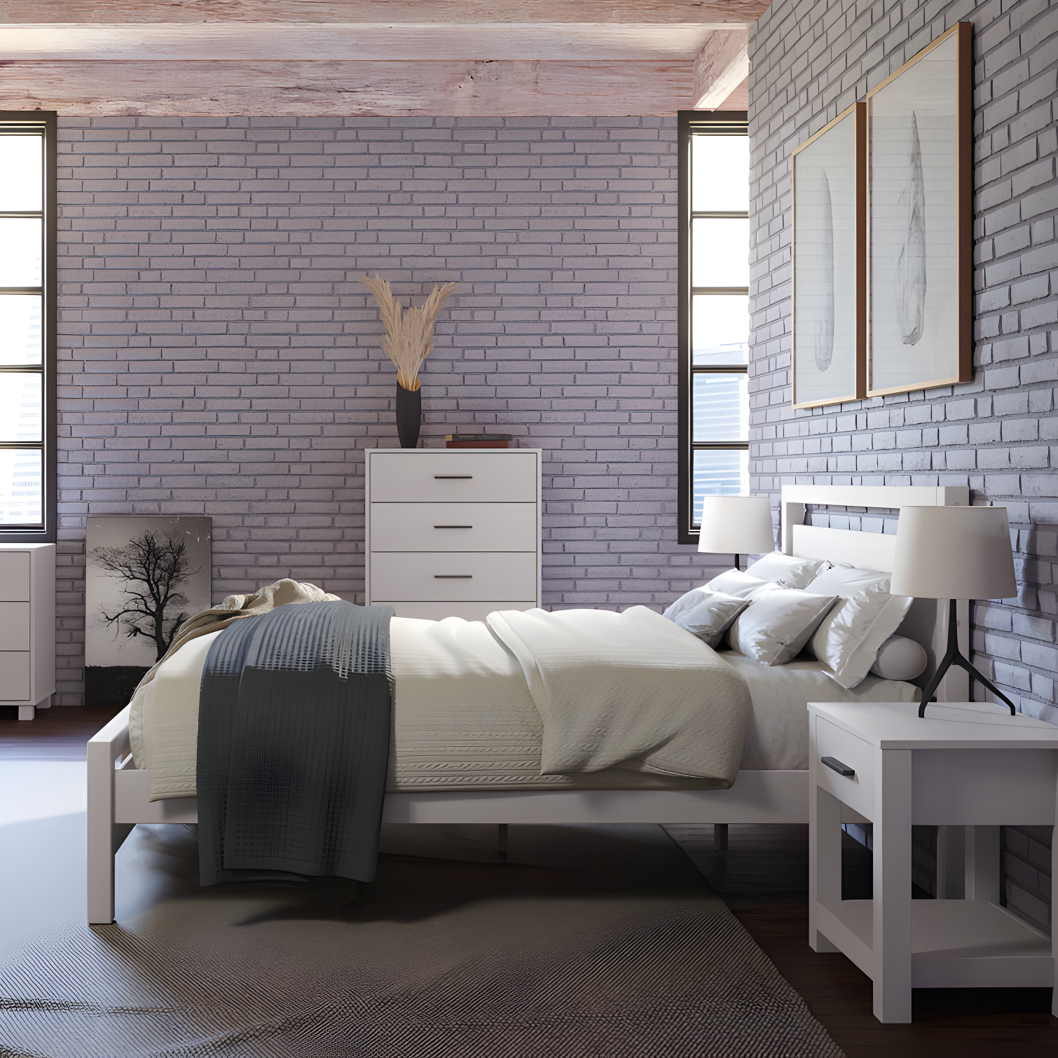 Loft Solid Wood Panel Bed