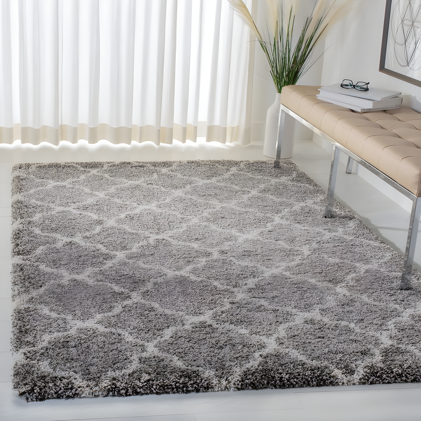 Hudson Shag SGH282 Power Loomed Indoor Area Rug - Grey/Ivory - 6'x9' - Safavieh