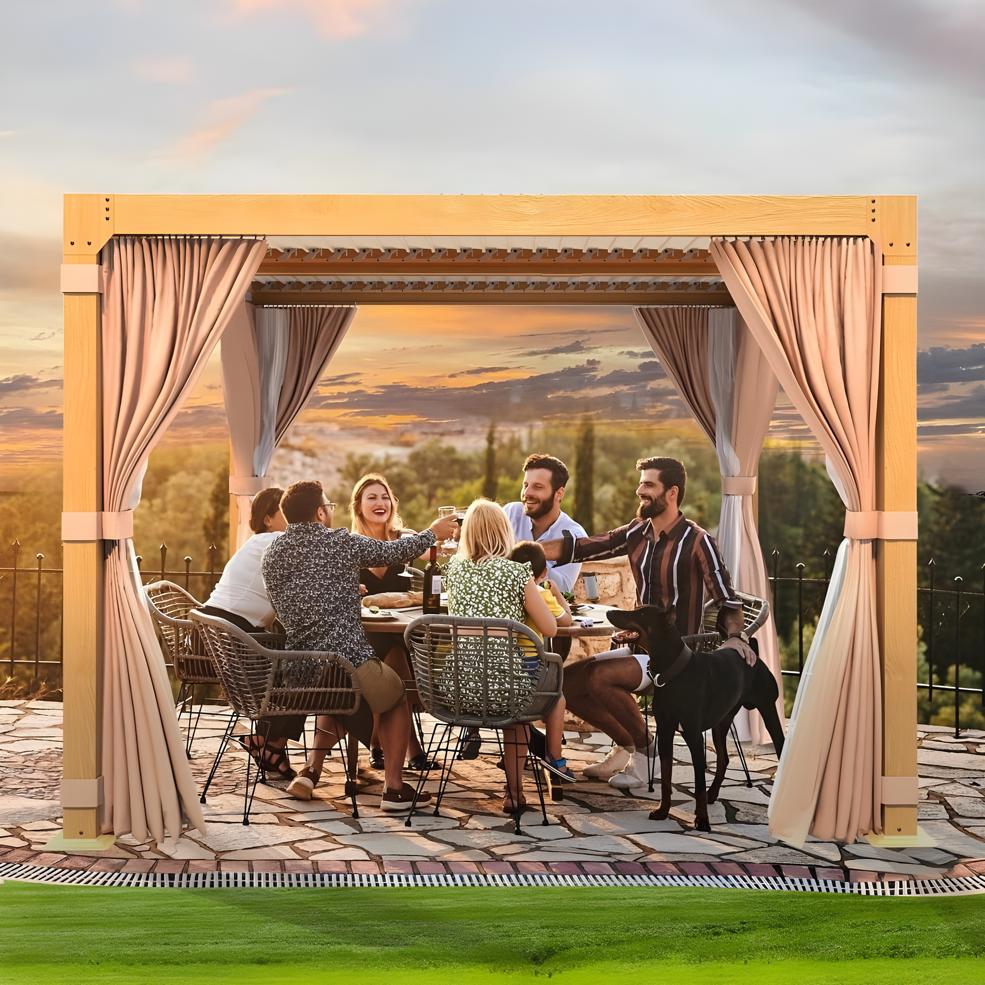 Hommow 10'×10' Outdoor Louvered Pergola with Adjustable Aluminum Rainproof Roof