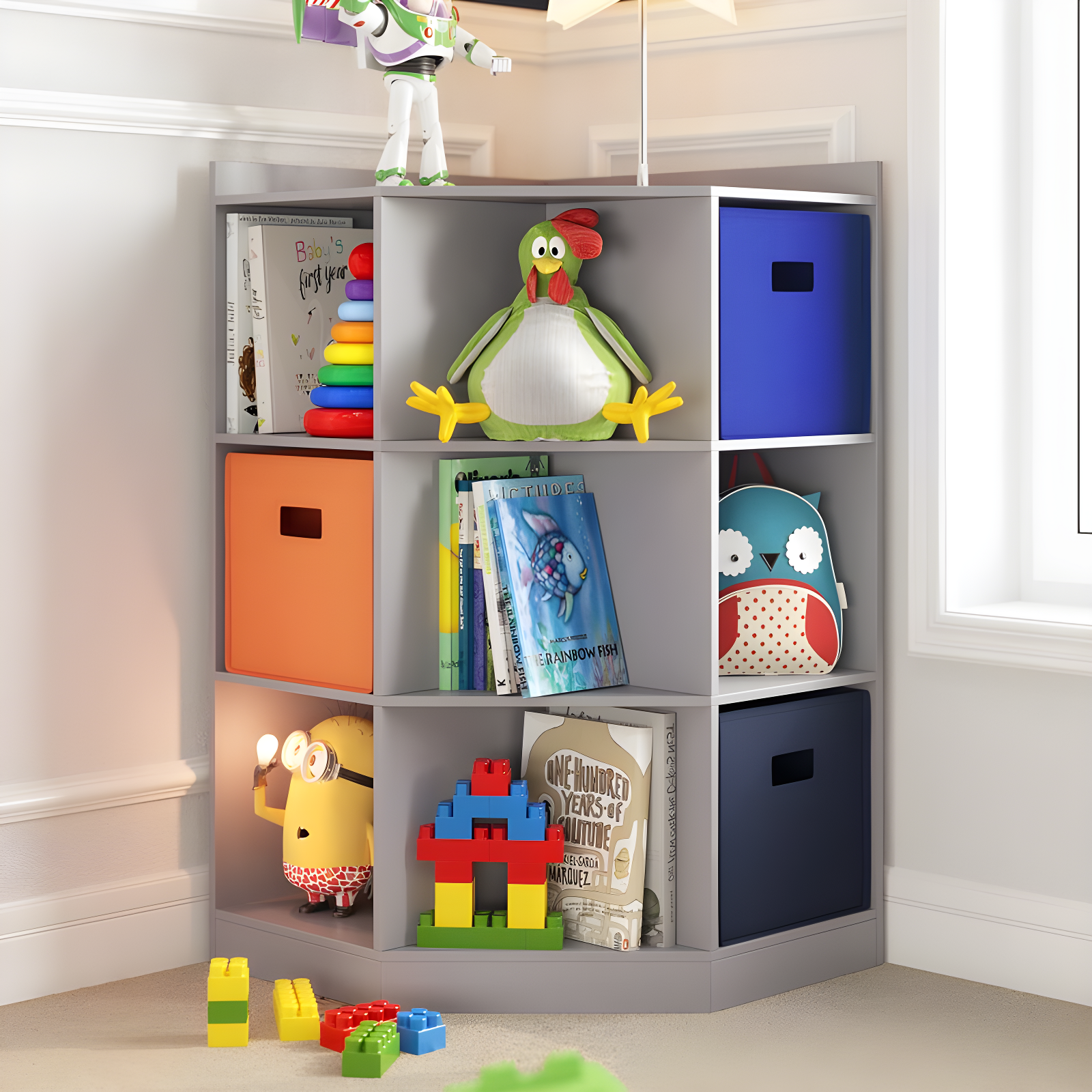 RiverRidge Home RiverRidge Kids Corner Playroom Cabinet with 6 Toy Storage Cubbies and 3 Angled Shelves