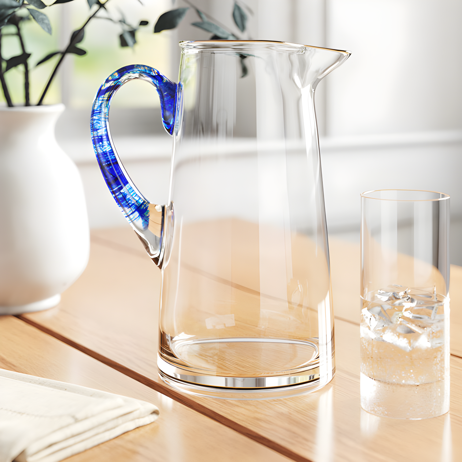 Libbey Cabos Blue-Handled Glass Pitcher, 90-ounce