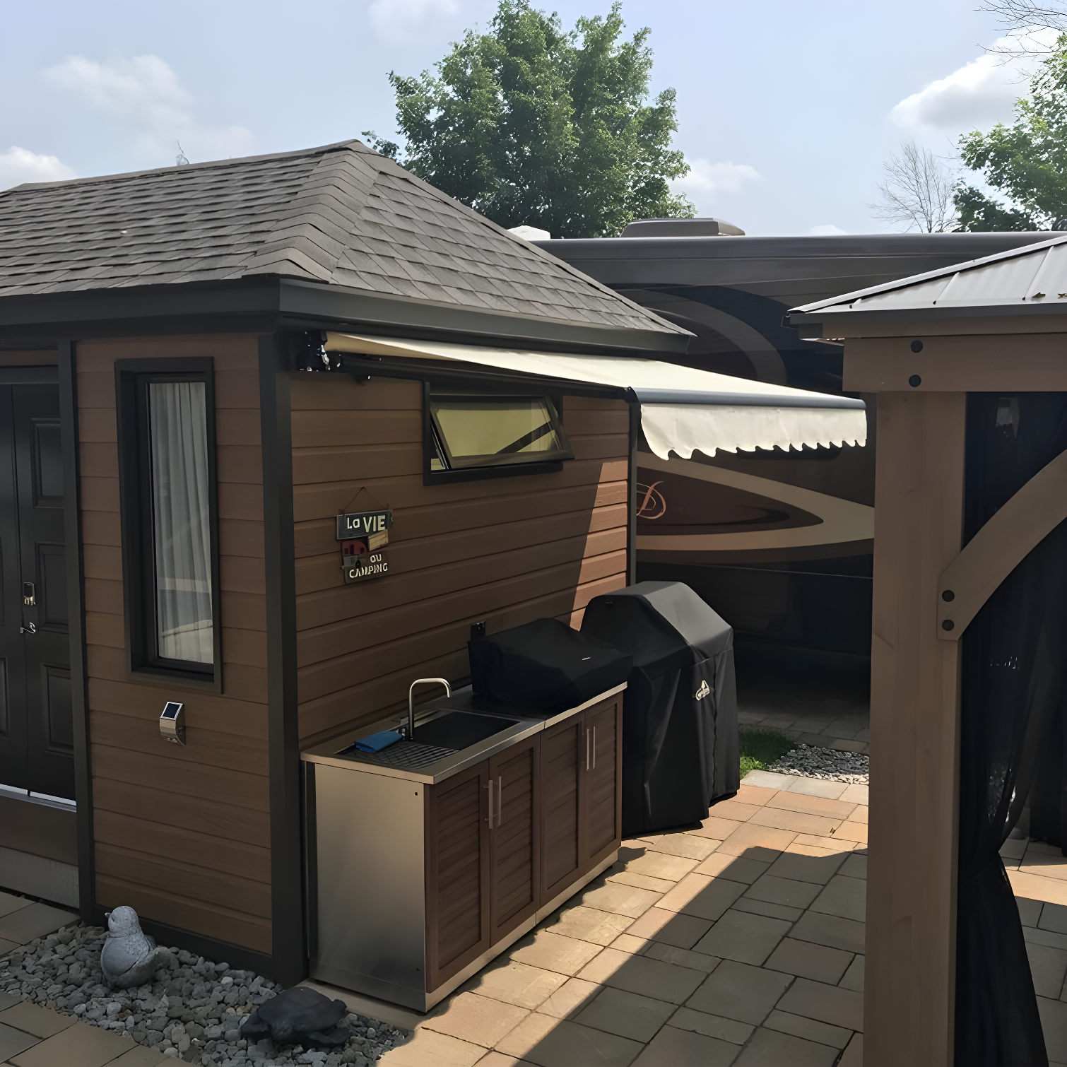 Retractable Home Patio Awning | Deck Canopy |UV Protection Sunshade | Manual Black Frame | Upgraded 2024
