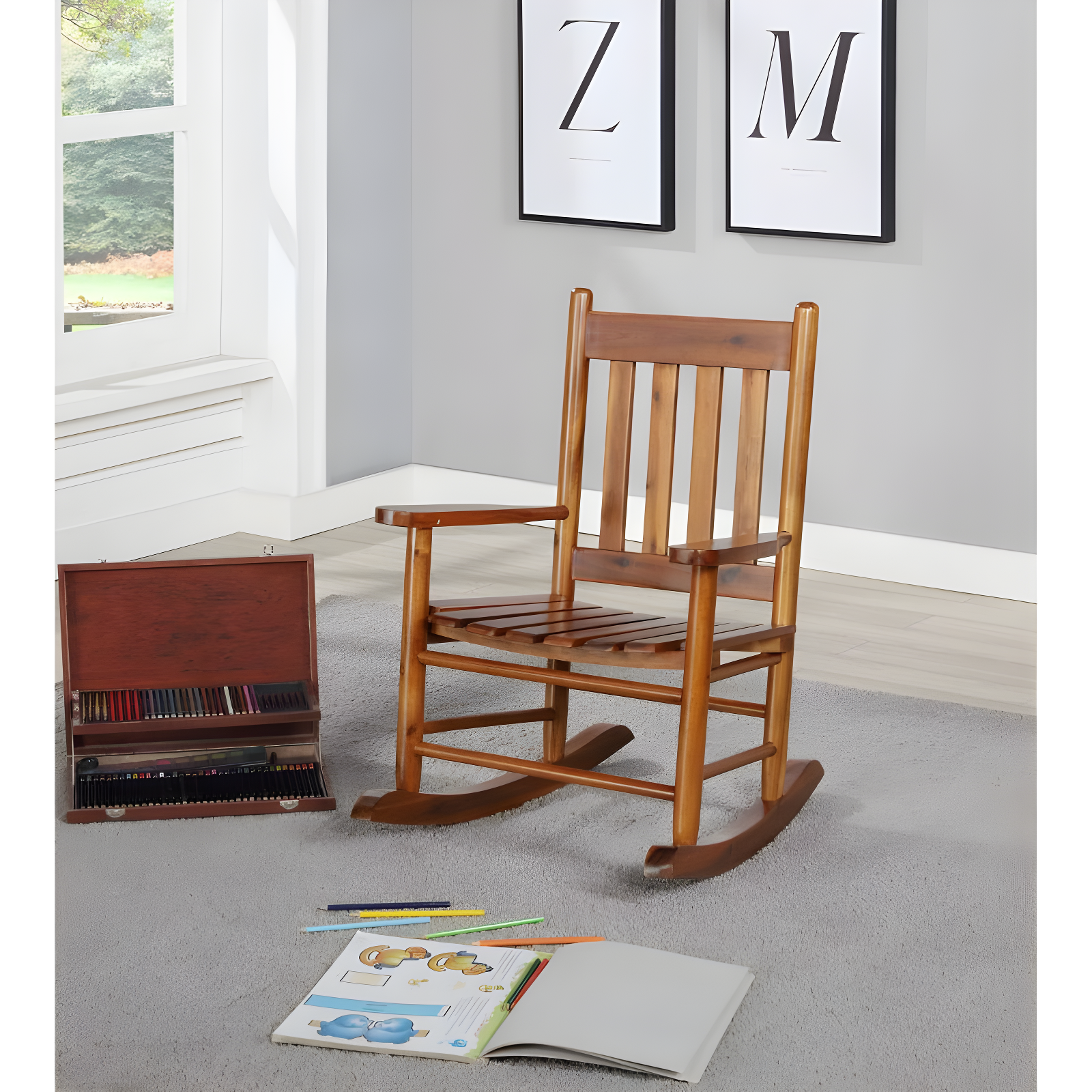 Annie Solid Wood Slat Back Youth Rocking Accent Chair Golden Brown - Coaster: For Children's Bedroom or Patio