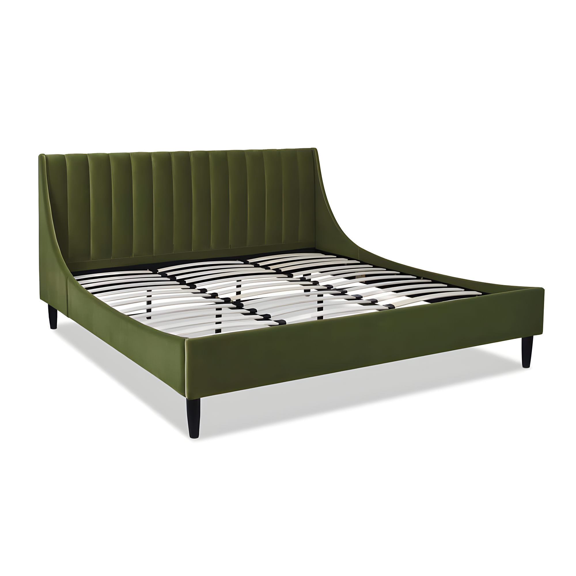Aspen Vertical Tufted Headboard Platform Bed Set King Olive Green Velvet