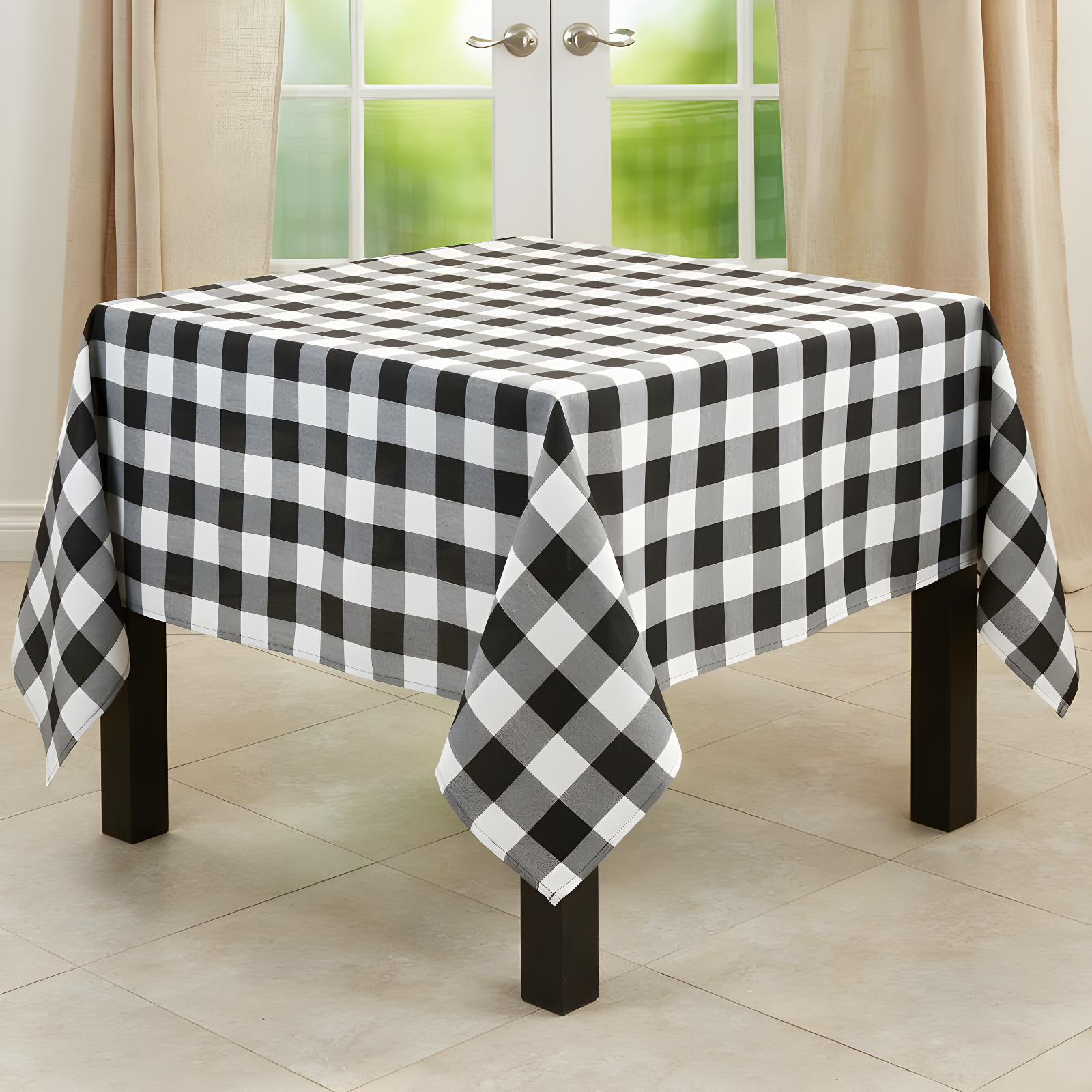 Saro Lifestyle Buffalo Plaid Cotton Blend Tablecloth, Black, 70" x 90"