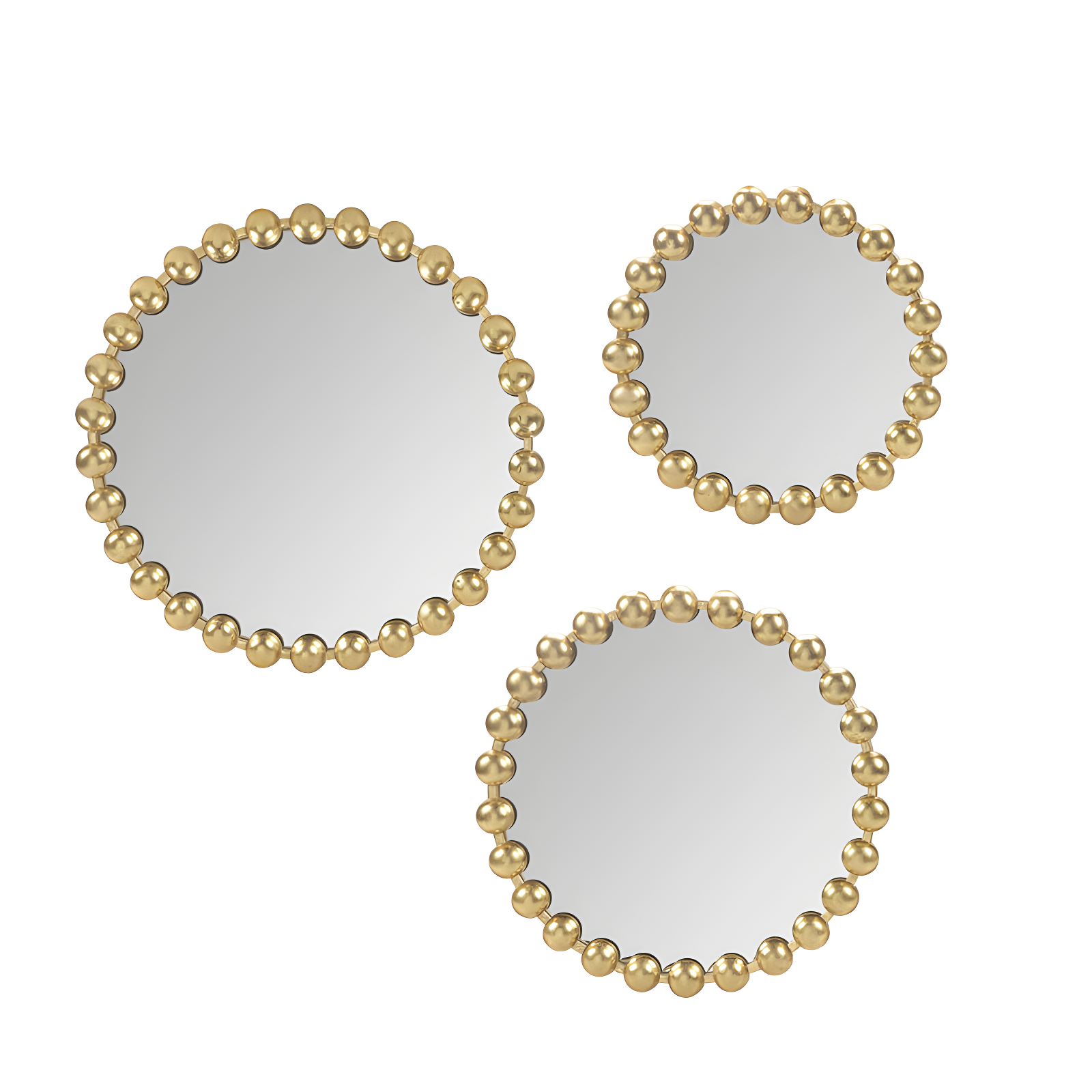 Marlowe 3-Piece Gold Beaded Round Wall Mirror Set