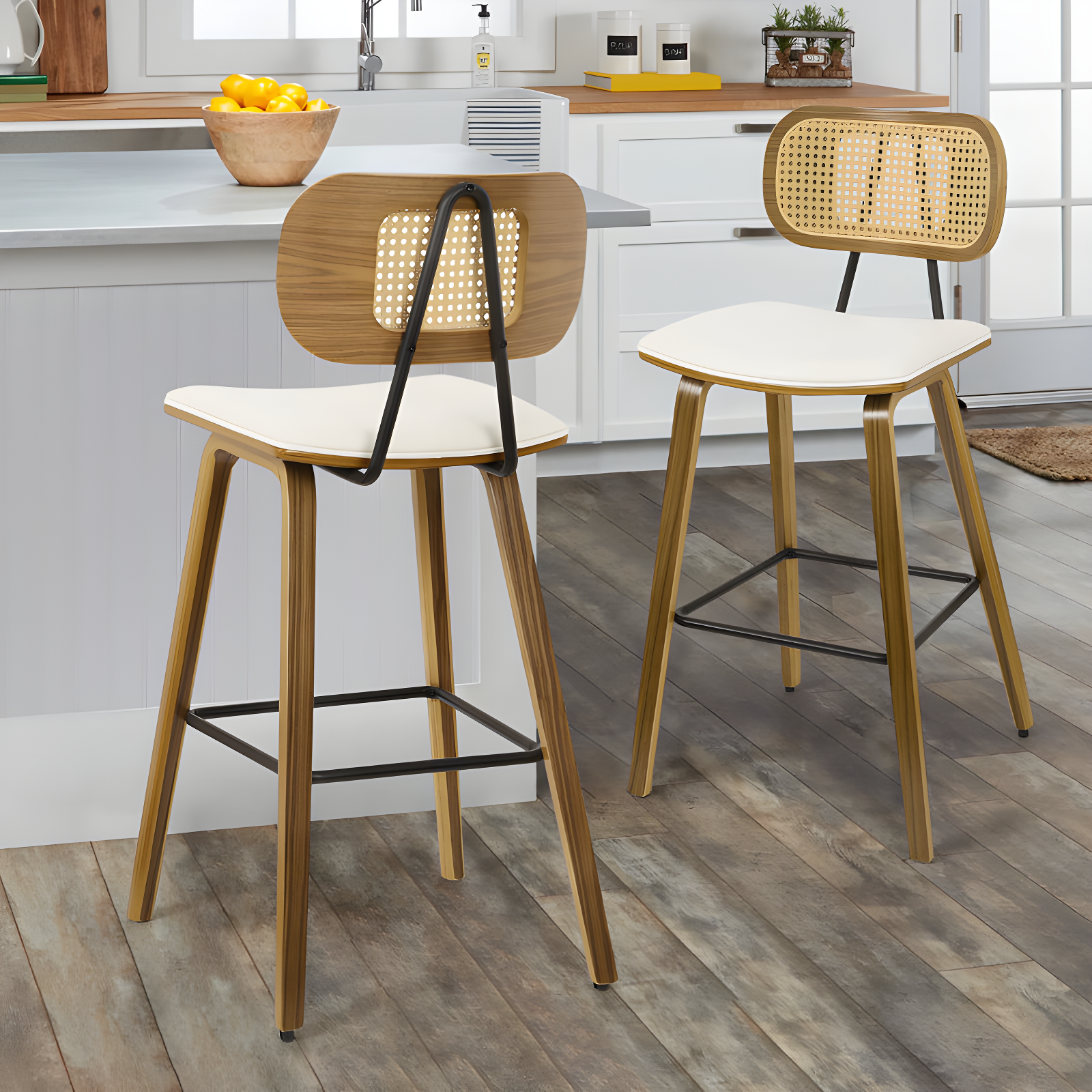 Latitude Run® 26" Upholstered Rattan Counter Height Stool (Set of 2)