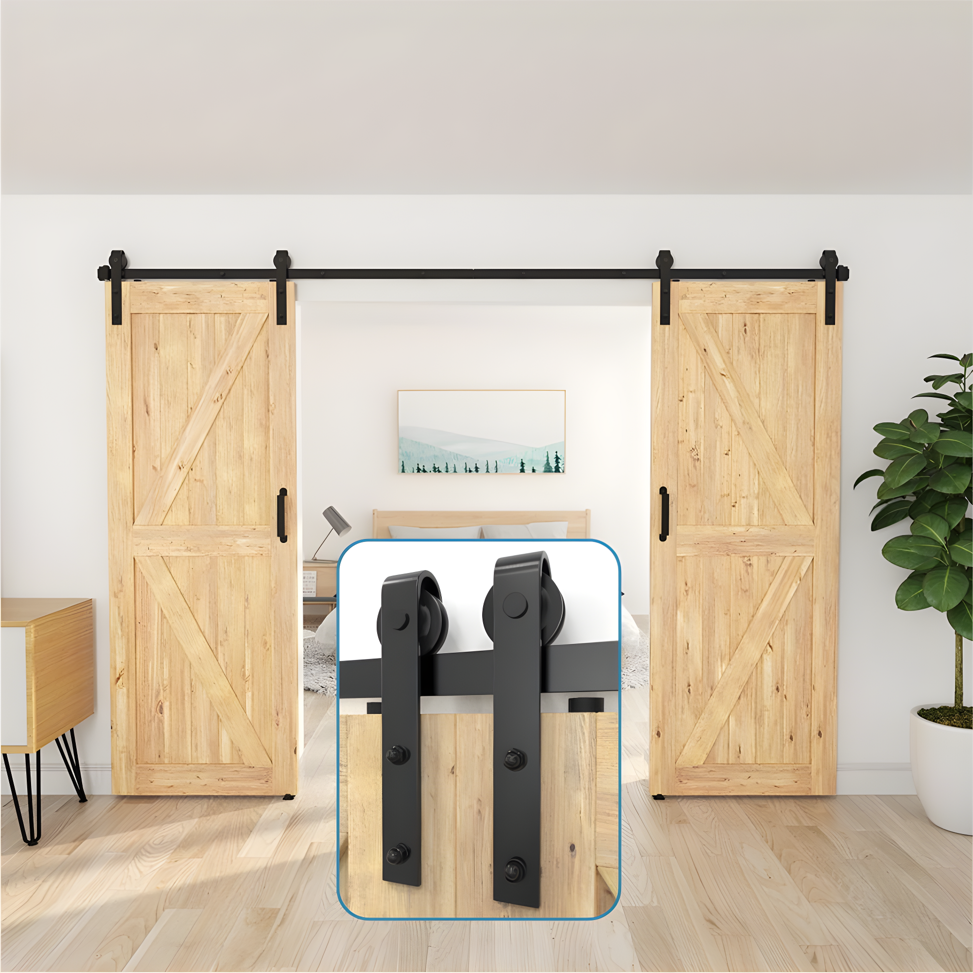 9ft Black Steel Sliding Barn Door Hardware Kit