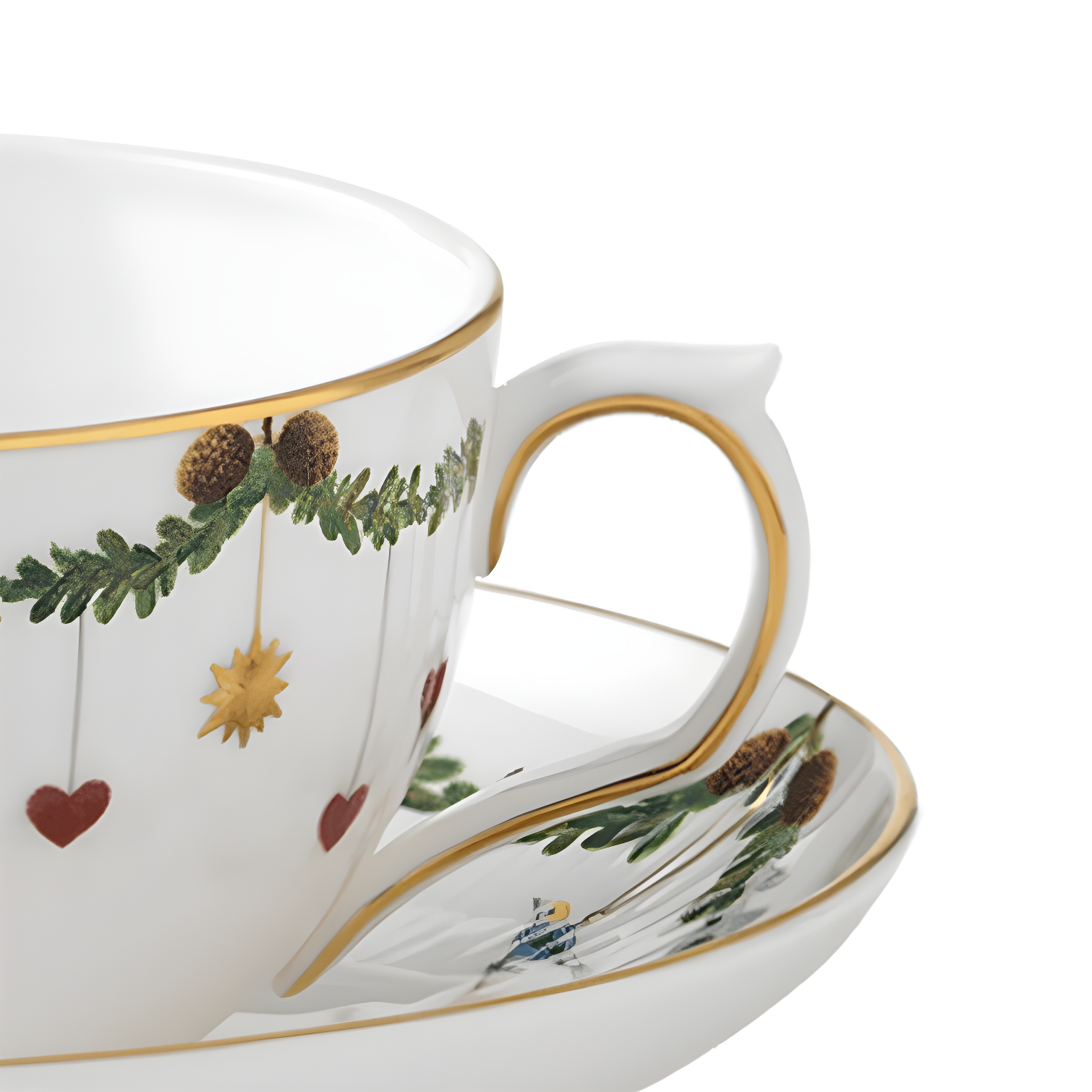 Nostalgic Cream-Colored Bone China Christmas Teacup & Saucer