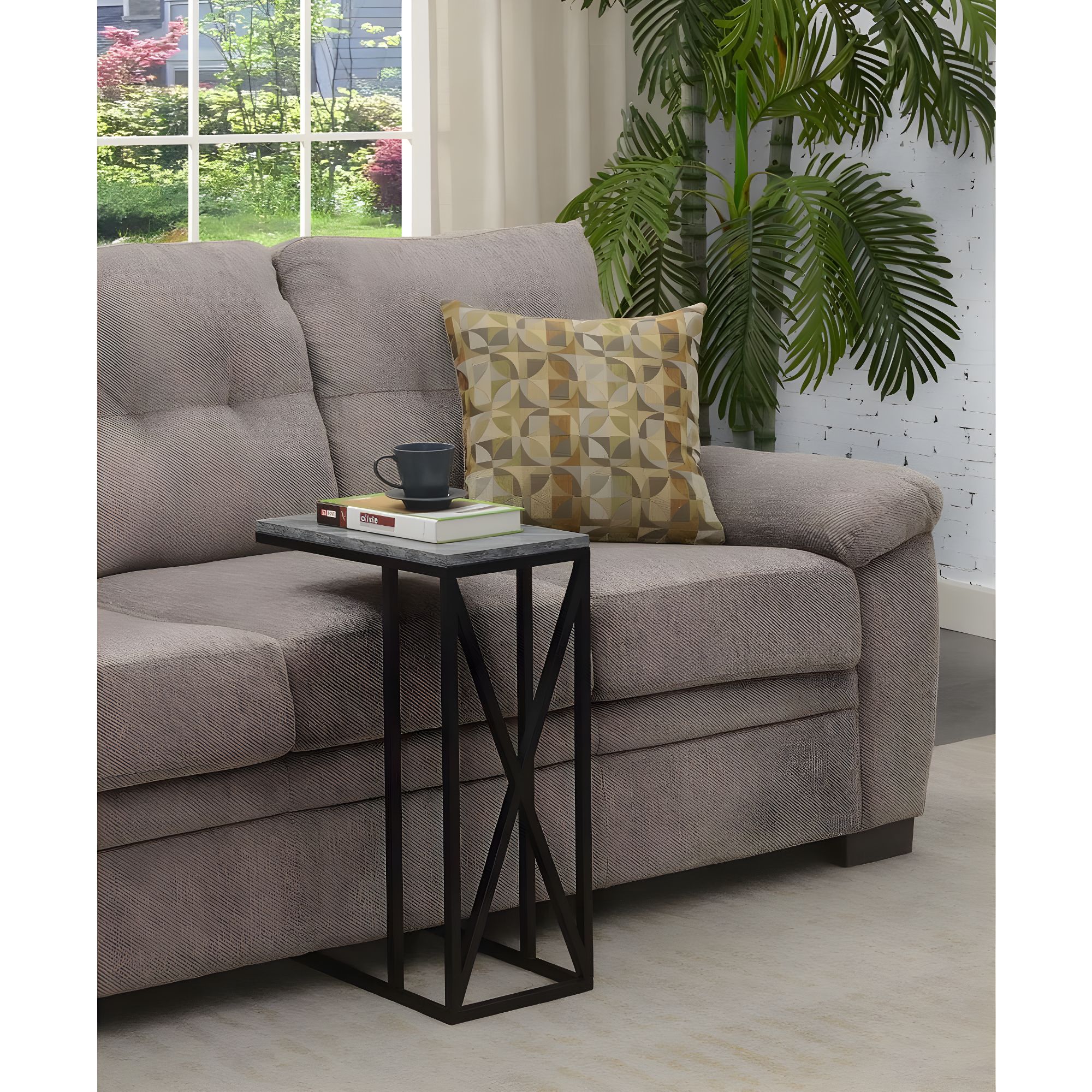 Convenience Concepts Tucson C End Table, Gray Marble/Black