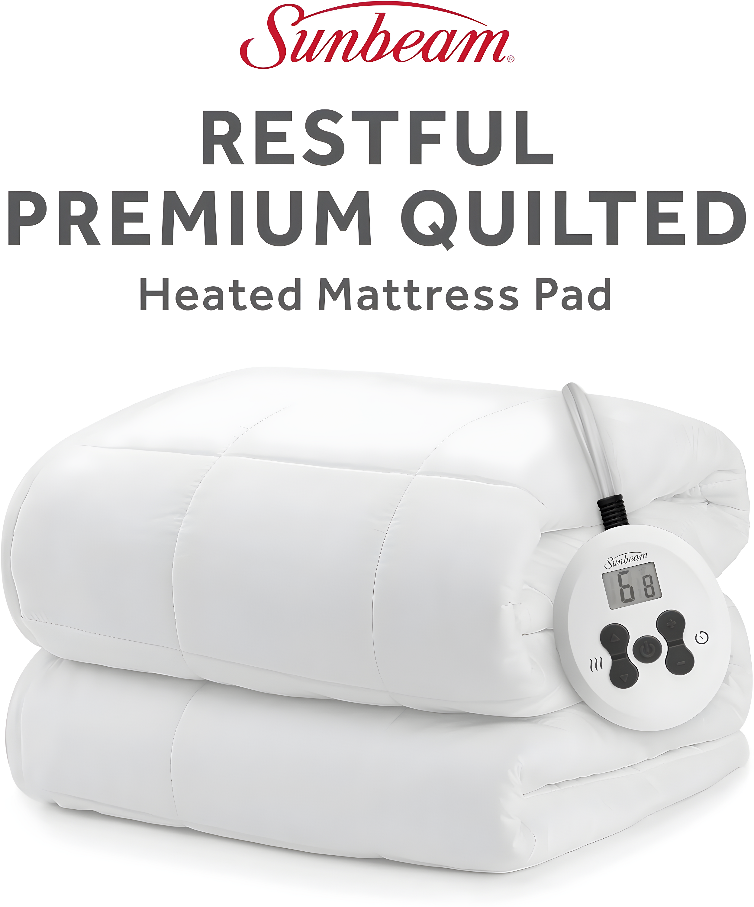Sunbeam Premium Quilted Electric Heated Mattress Pad Twin 39" x 75" - 12 Heat Settings, 12-Hour Selectable Auto Shut-Off, Fast Heating, Warming Bed, Machine Washable, Extra-Soft Warm Cozy