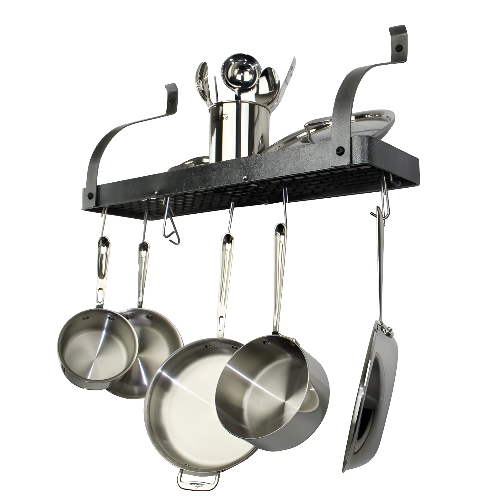 Handcrafted Gourmet Bookshelf Wall Rack with Curved Arms & 12 Hooks