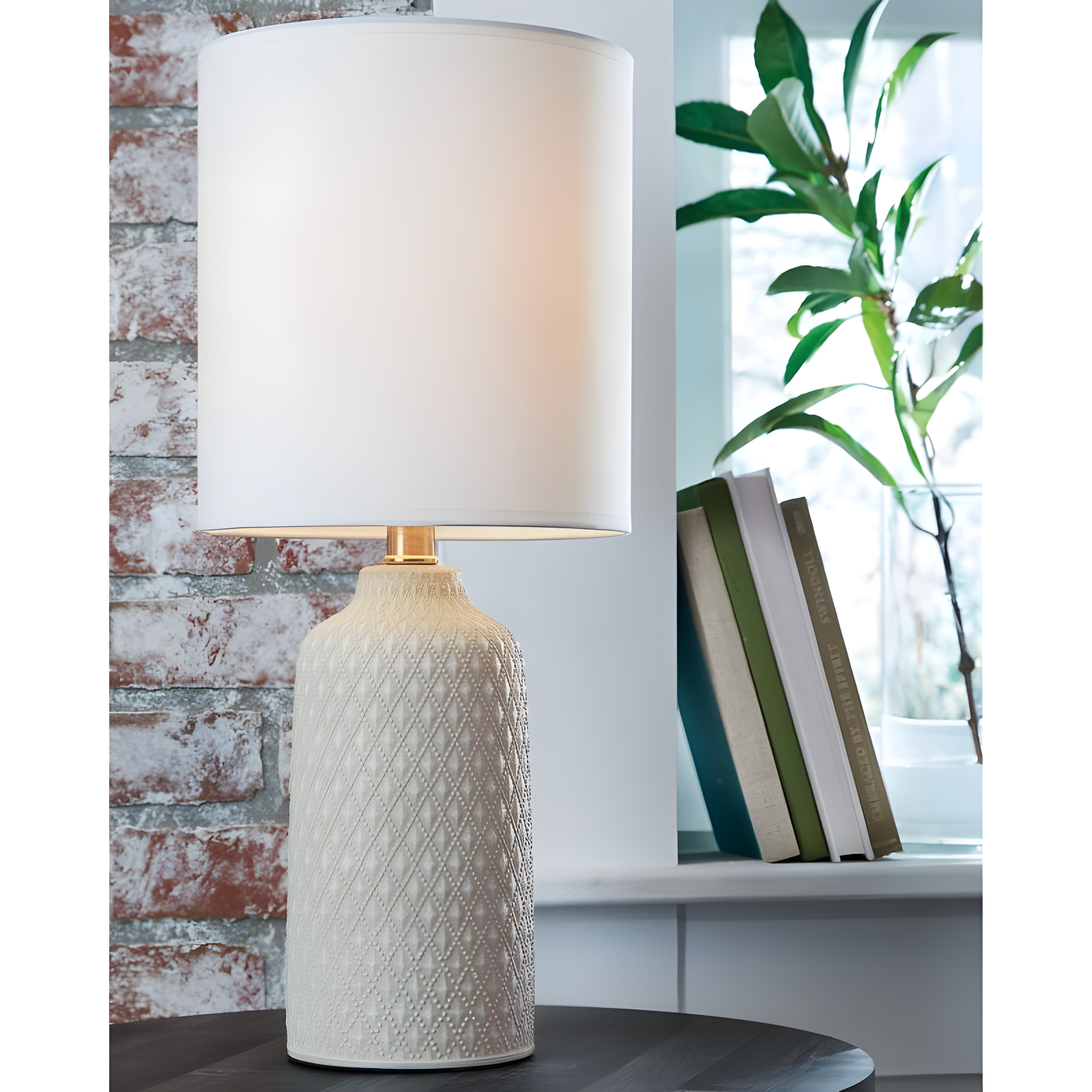 Donnford Ceramic Table Lamp Gray/White - Signature Design by Ashley: Modern Accent, 1-Way Switch, UL Listed