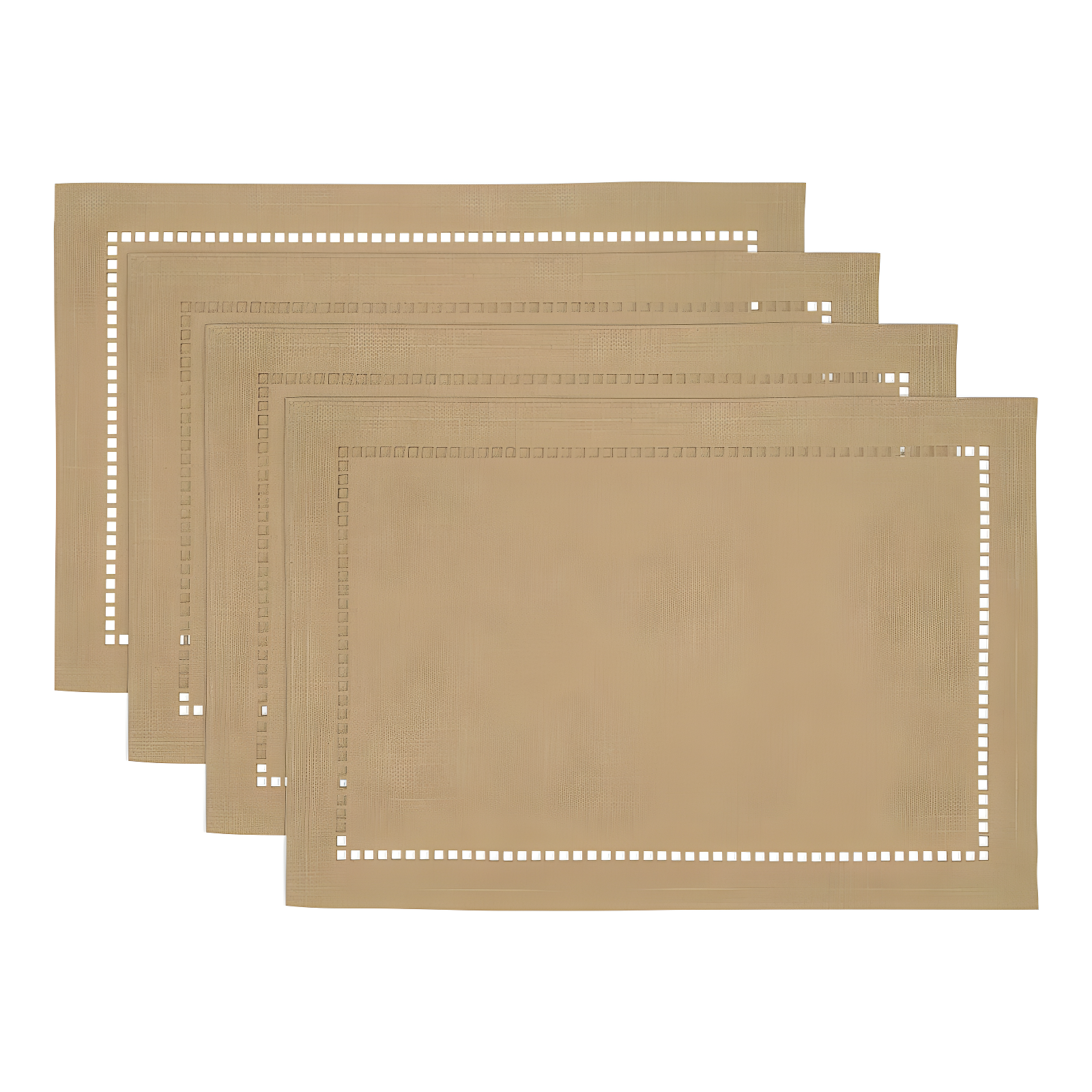 Saro Lifestyle Placemats With Laser-Cut Hemstitch Design, Beige, (Set of 4 pcs)