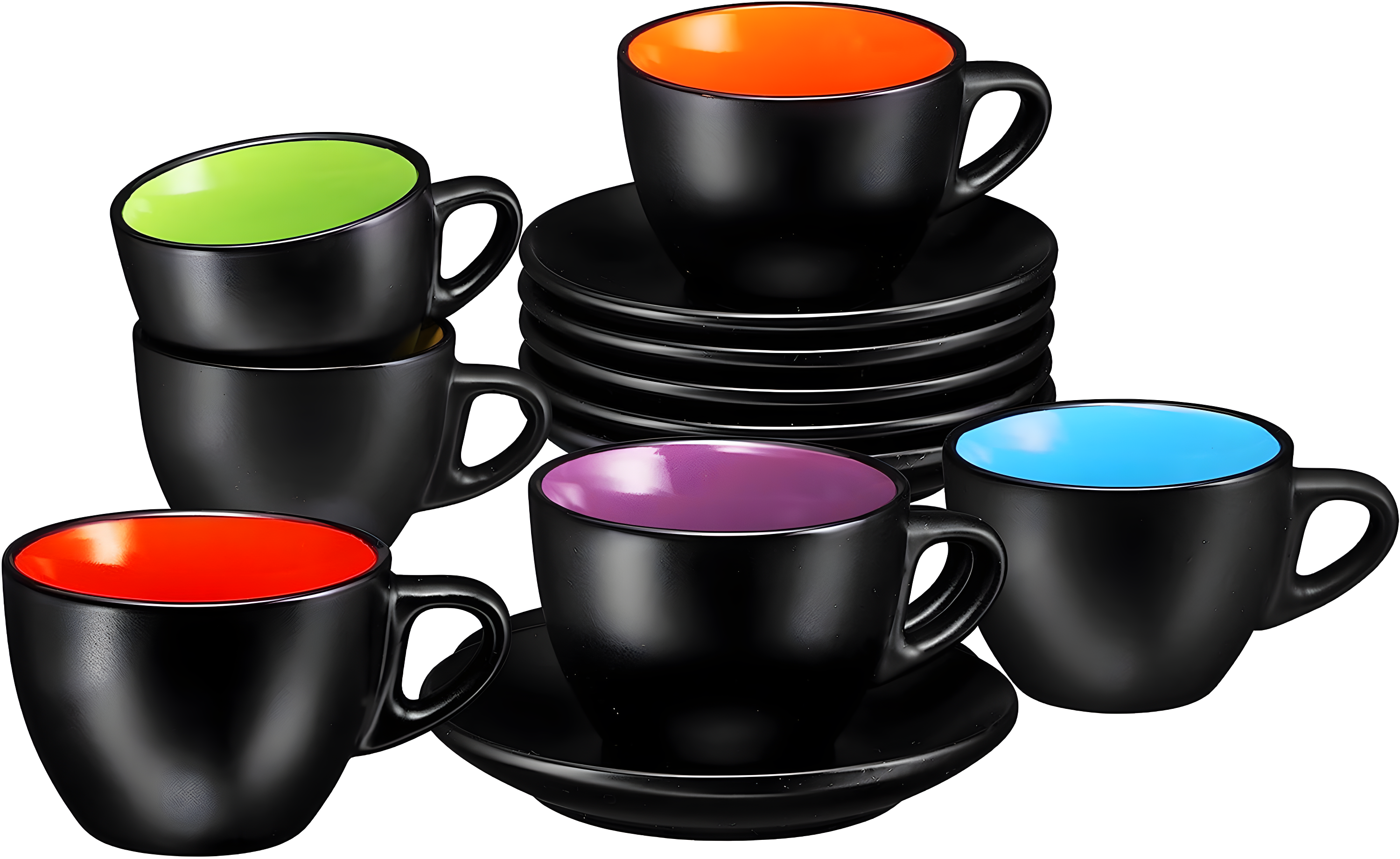 Bruntmor | Espresso Cups With Saucers By Bruntmor - 6 Ounce - Set Of 6 Matte
