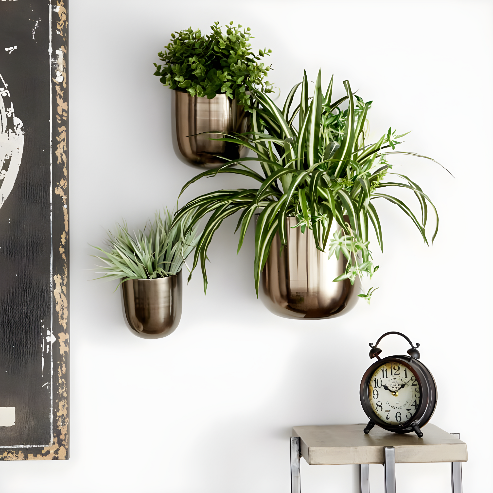 DecMode 9", 7", 6"H Round Black Metal Indoor Outdoor Floating Wall Planter (3 Count)