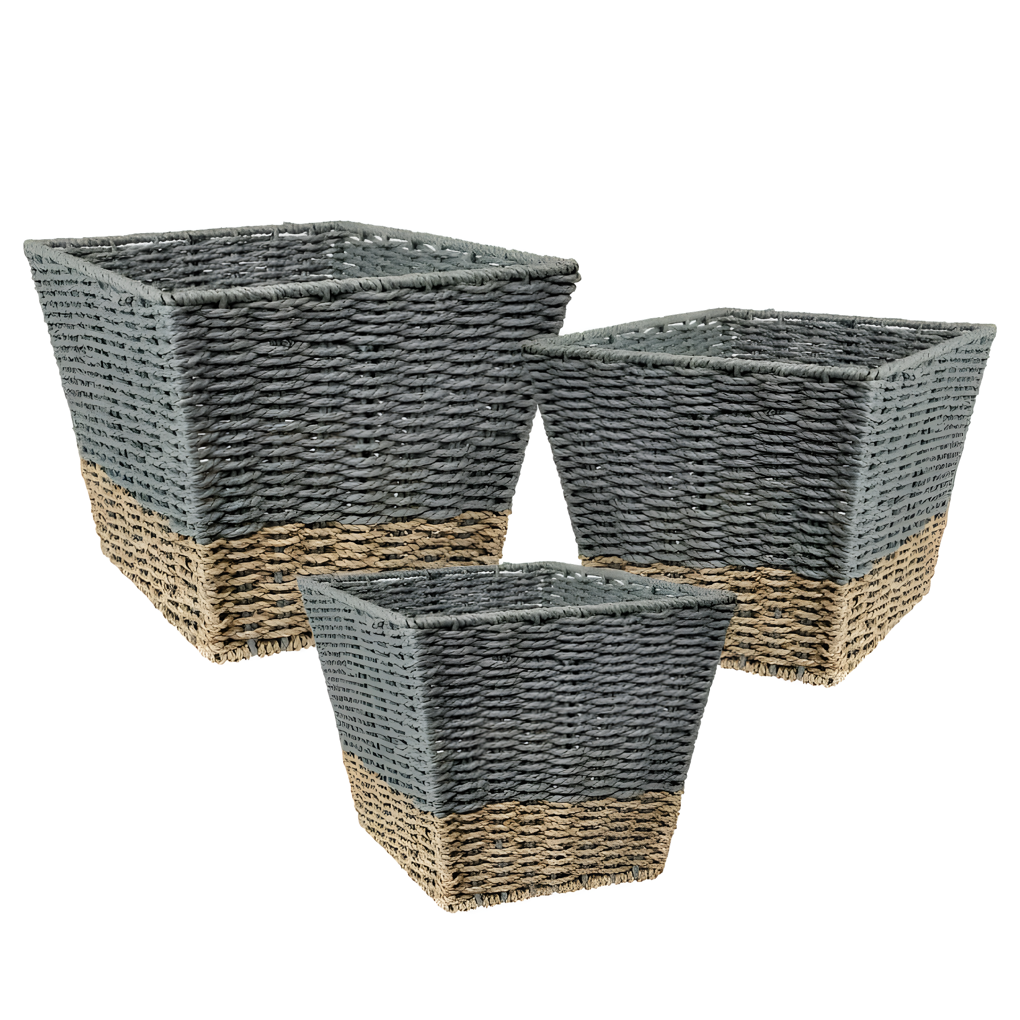 Honey-Can-Do Seagrass Set of 3 Square Nesting Storage Baskets, Natural and Gray