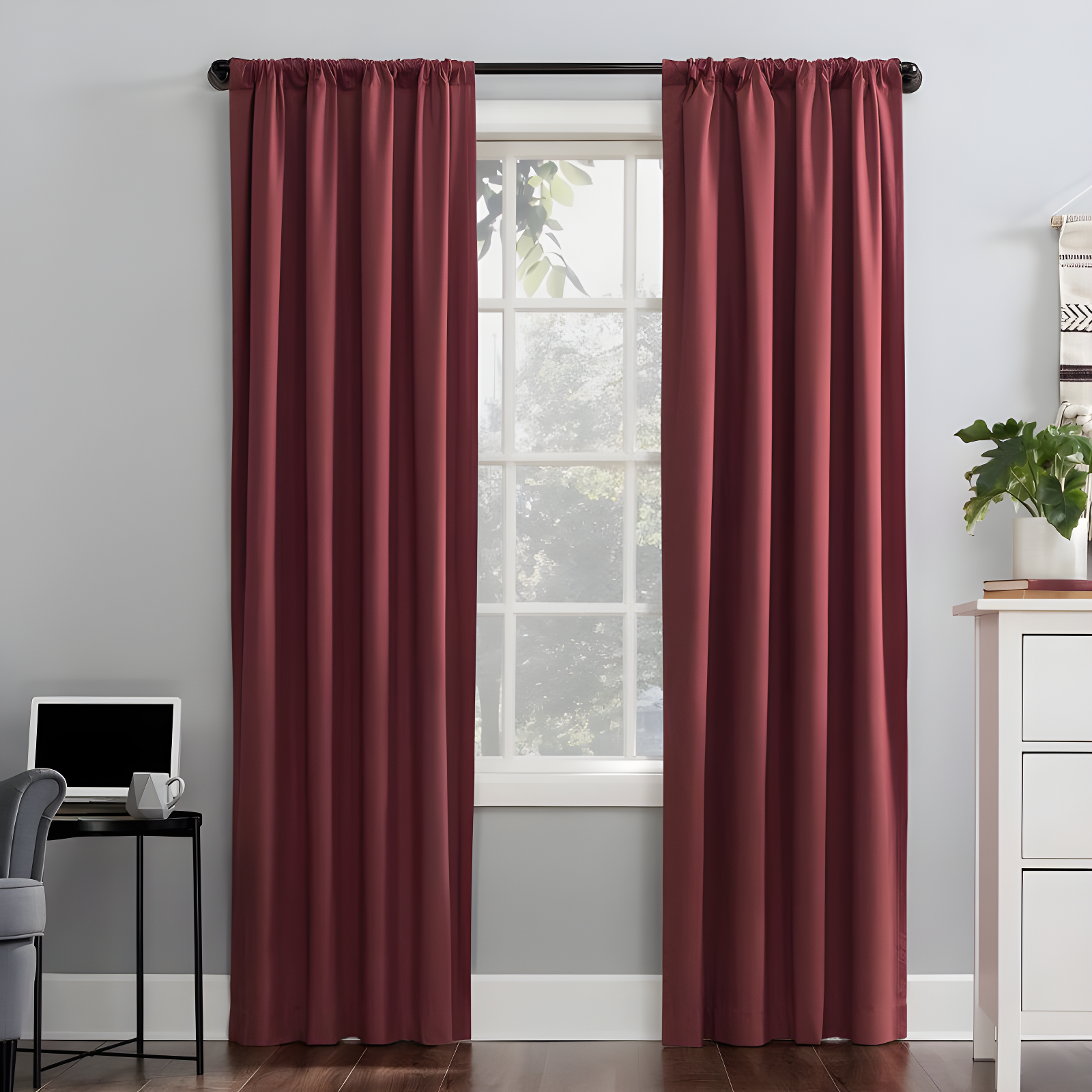 40"x84" Sun Zero 100% Blackout Cyrus Thermal Back Tab Curtain Panel Red: Modern Solid Polyester Indoor Drapery