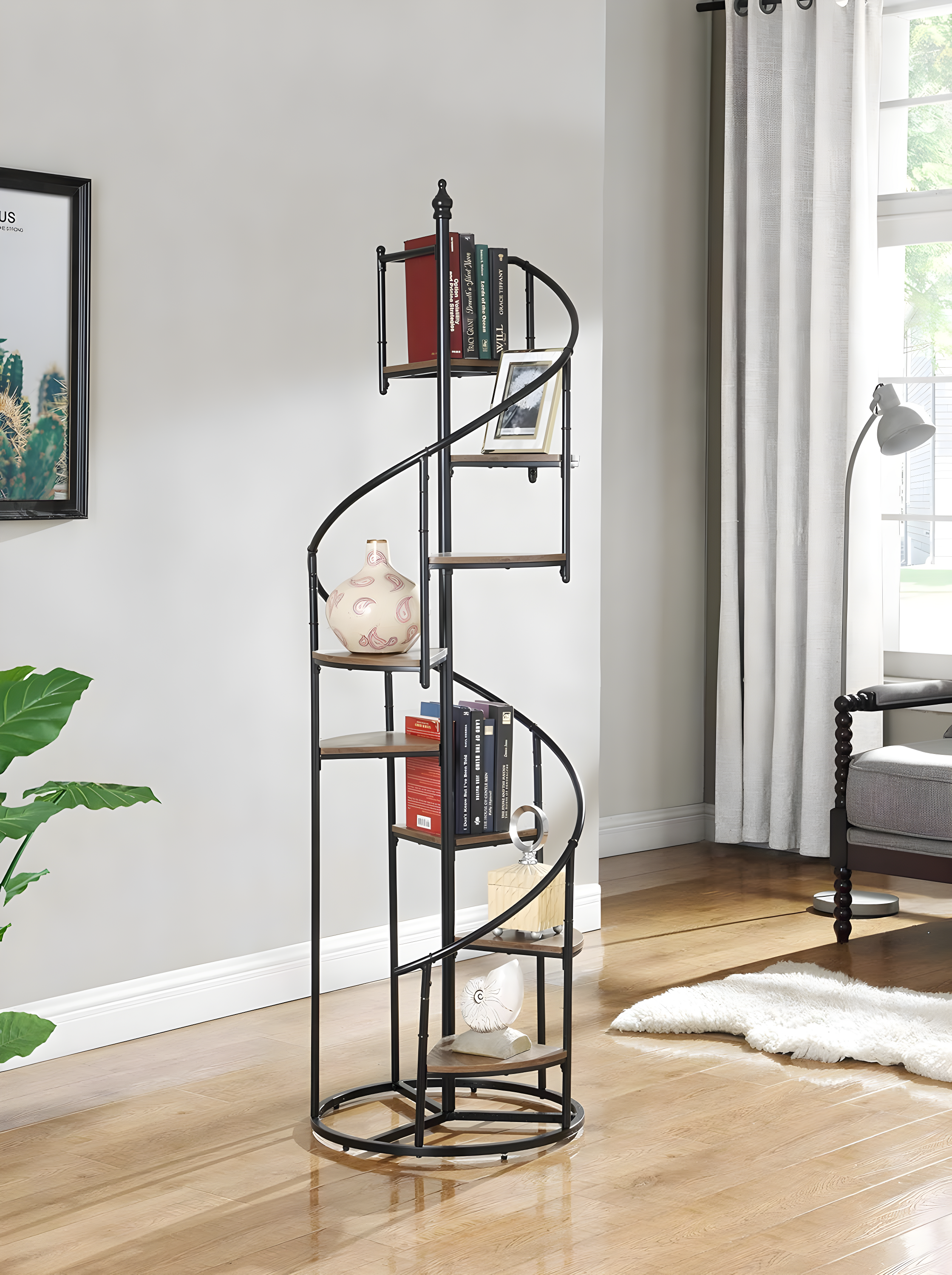 8-shelf Staircase Bookcase Rustic Brown and Black