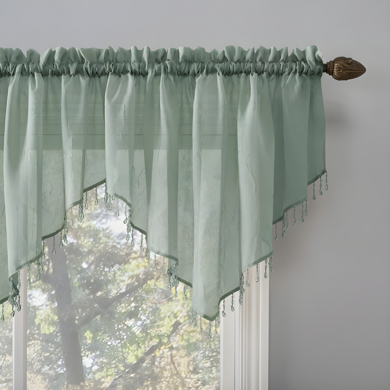 51"x24" No. 918 Sheer Erica Crushed Voile Ascot Beaded Rod Pocket Curtain Valance Mineral: Solid Polyester Voile