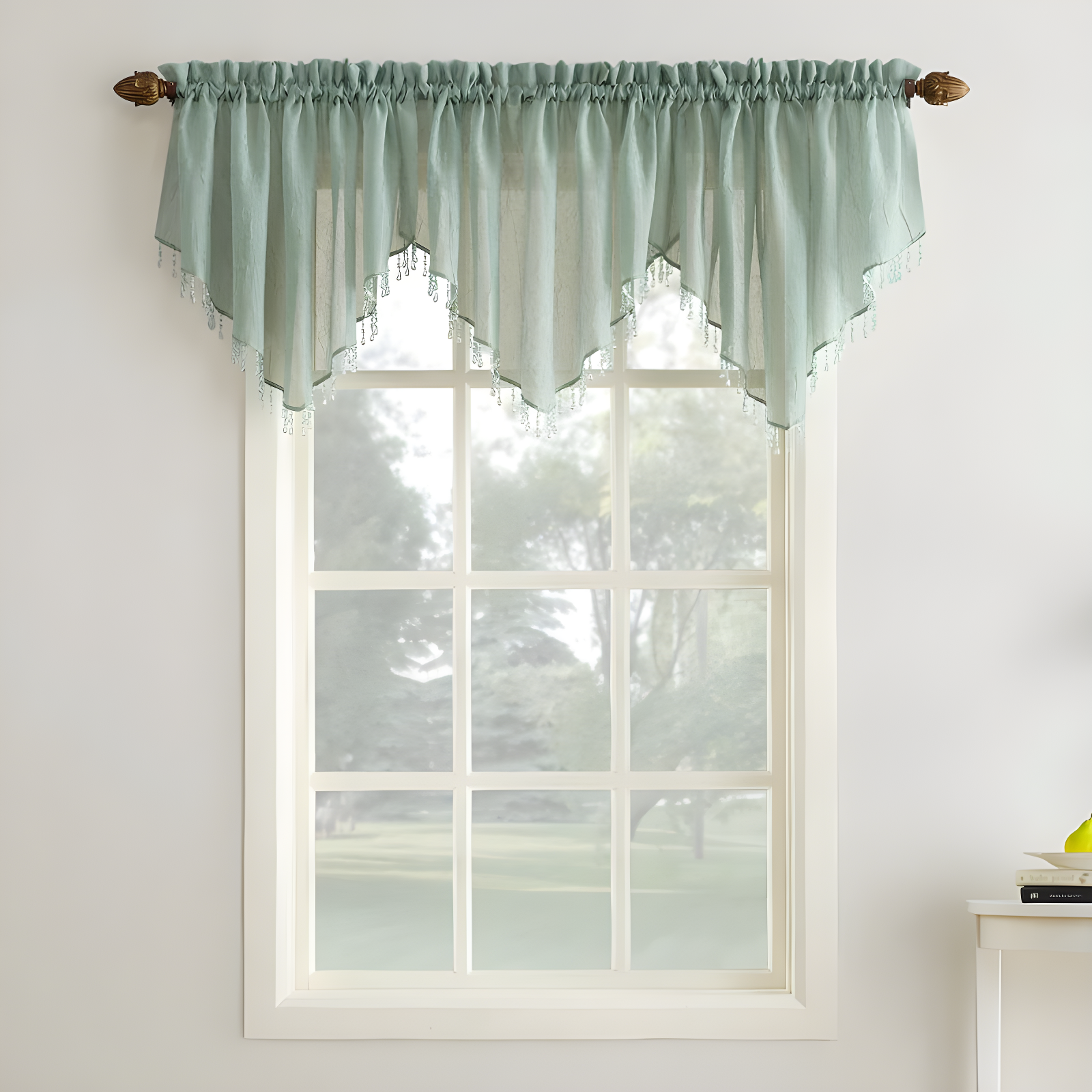 51"x24" No. 918 Sheer Erica Crushed Voile Ascot Beaded Rod Pocket Curtain Valance Mineral: Solid Polyester Voile