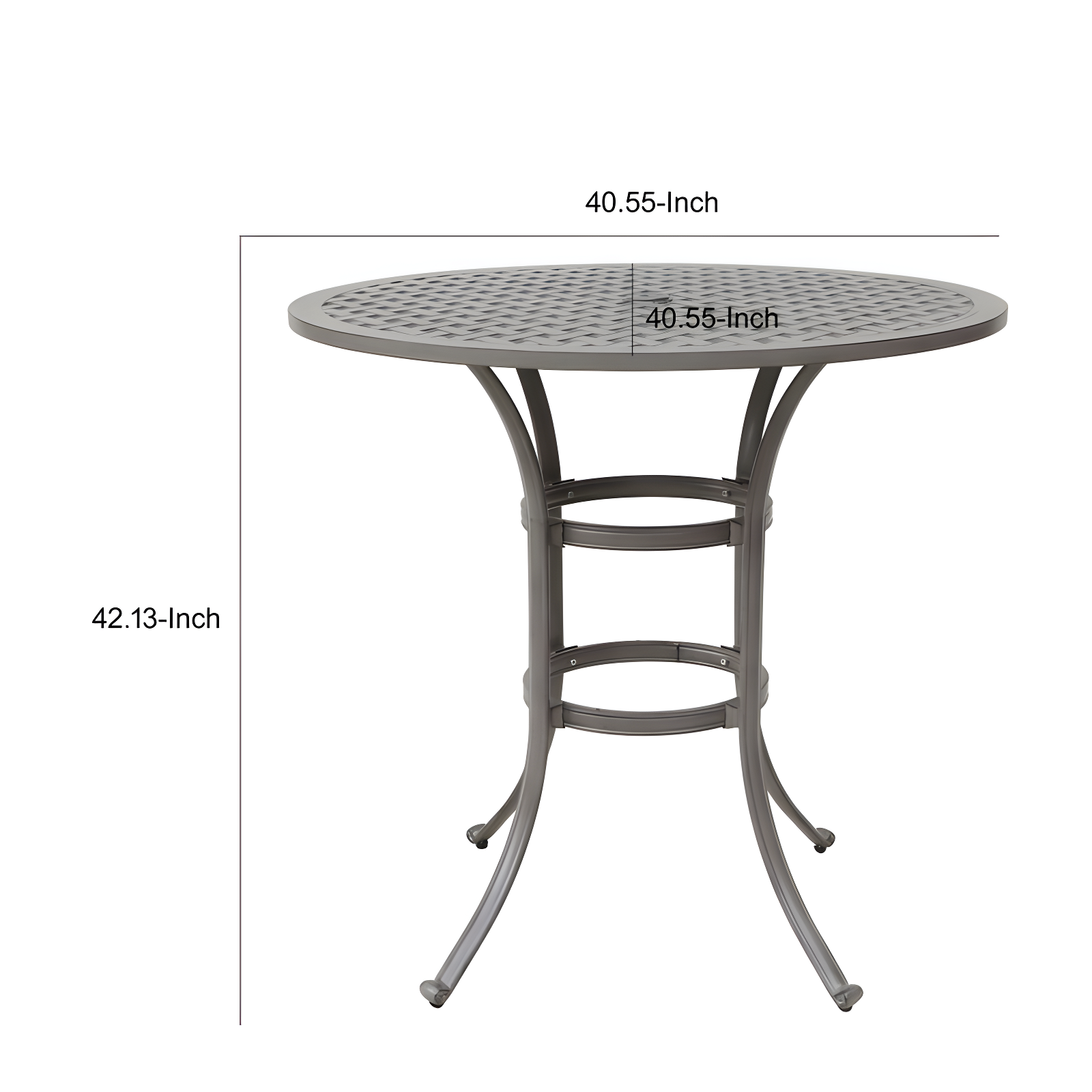 Mace Outdoor Patio Bar Table, 42 Inch Round Lattice Top, Aluminum, Gray