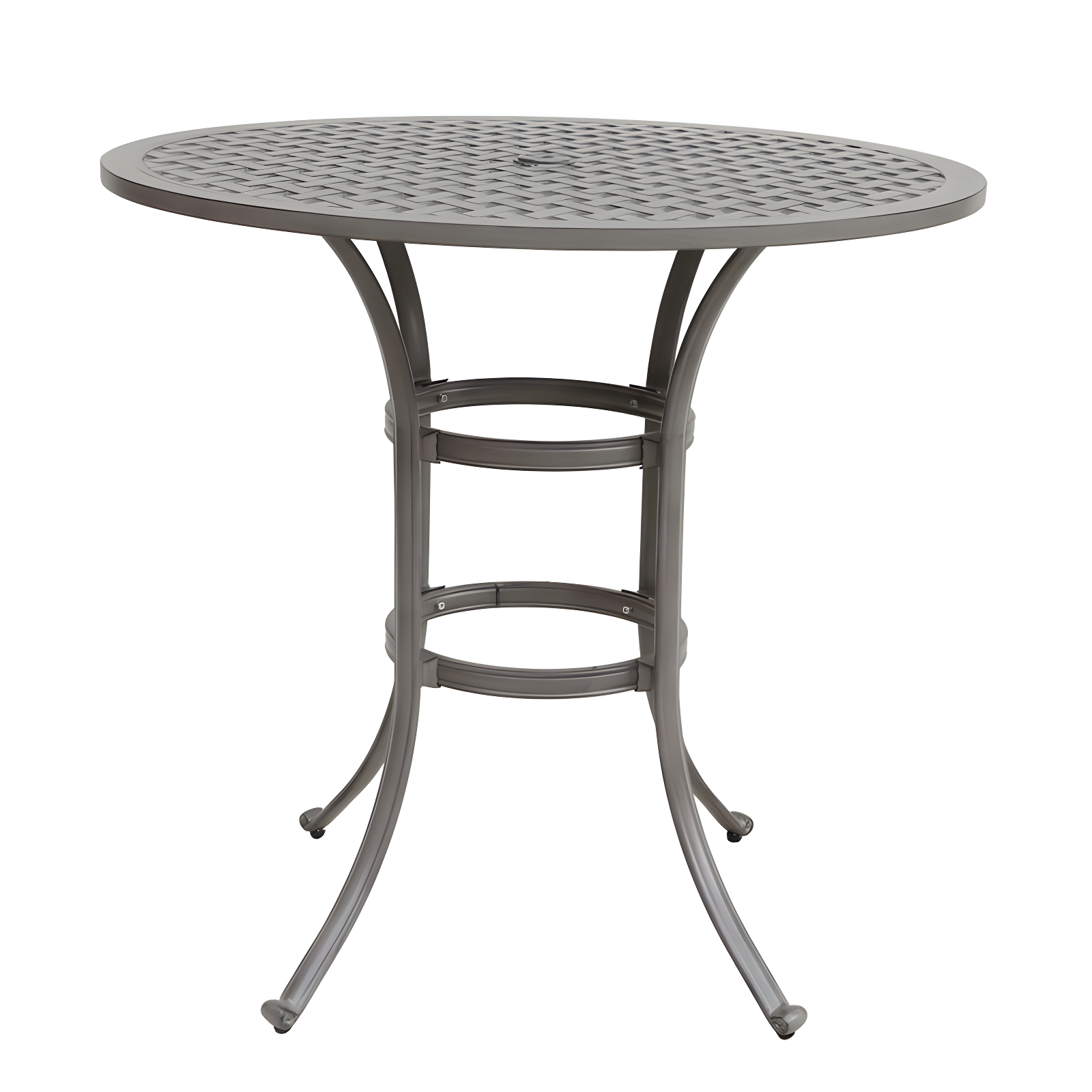 Mace Outdoor Patio Bar Table, 42 Inch Round Lattice Top, Aluminum, Gray