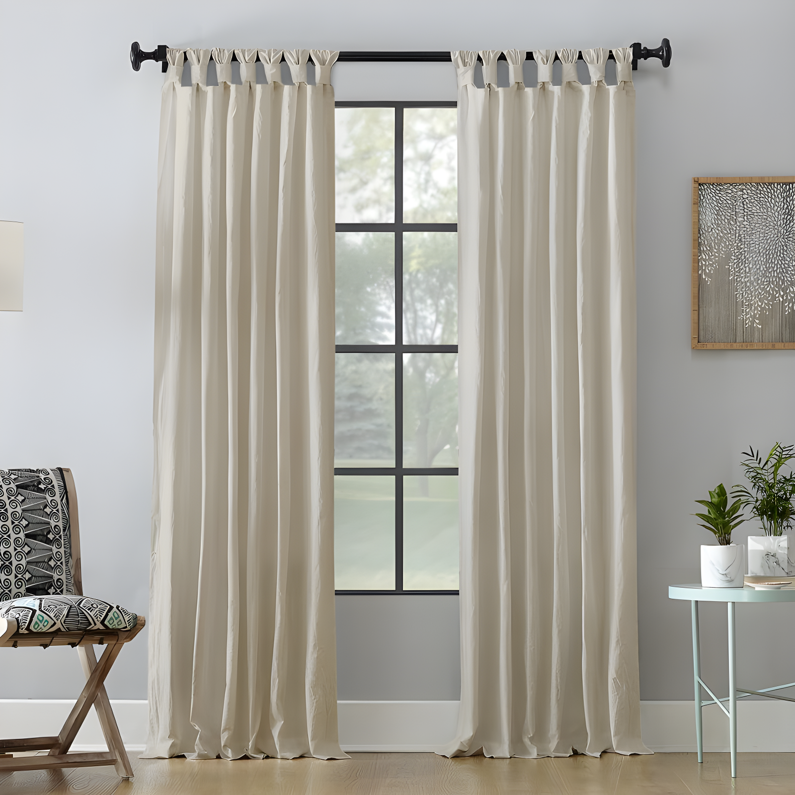 52"x95" Archaeo Light Filtering Washed Cotton Twist Tab Curtain Panel Oat: Modern Window Treatment, Beige