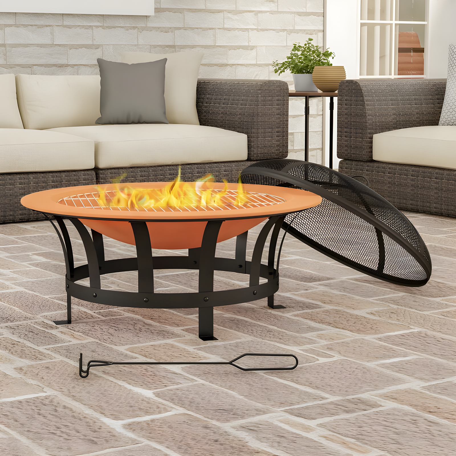 Janzen Outdoor Fire Pit - 30-inch Wood Burning Firepit with High-Temp Copper Finish, Screen, Poker, and Grate - Fire Pits & Outdoor Fireplaces by Pure Garden