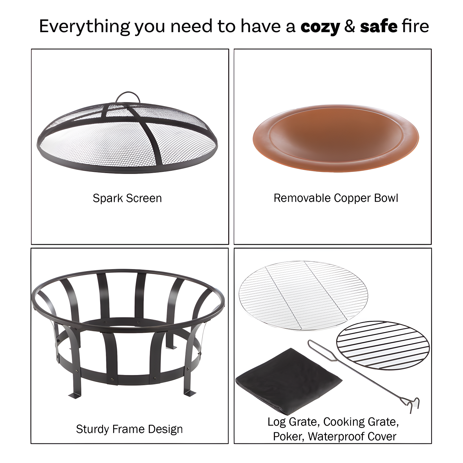 Janzen Outdoor Fire Pit - 30-inch Wood Burning Firepit with High-Temp Copper Finish, Screen, Poker, and Grate - Fire Pits & Outdoor Fireplaces by Pure Garden