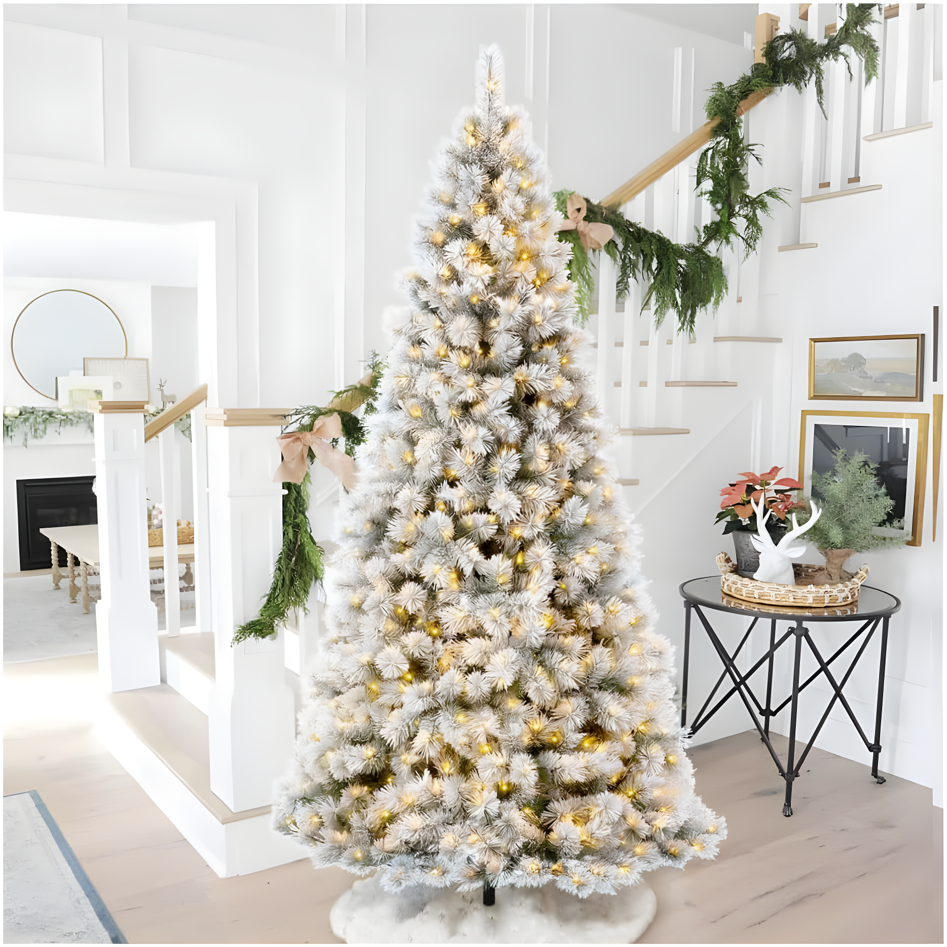 Glitz Design Glitzhome 9ft Pre-Lit Snow Flocked Artificial Pine Christmas Tree With 900 Warm White